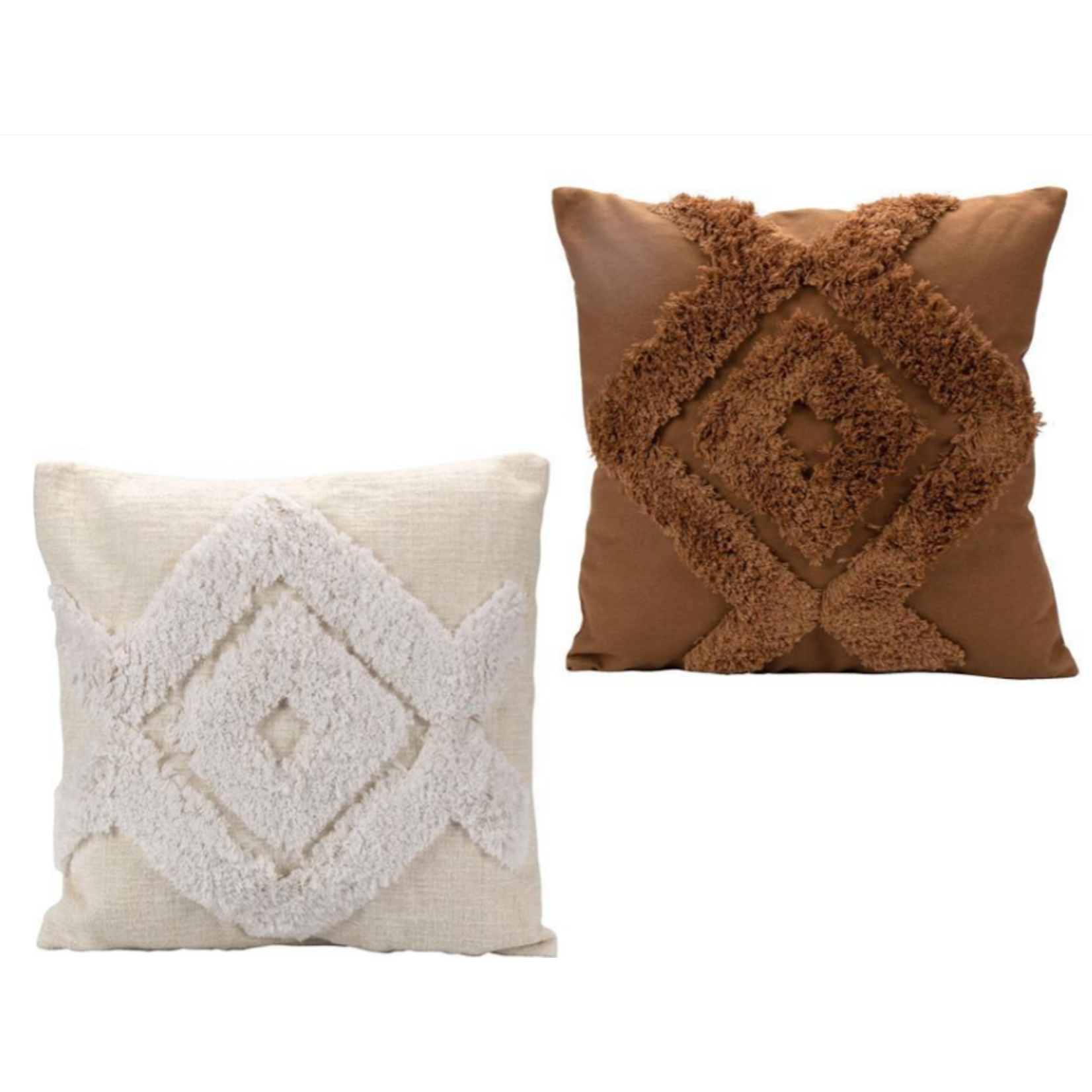 Tufted Geometric Cushion, 16"x16", Brown or Beige