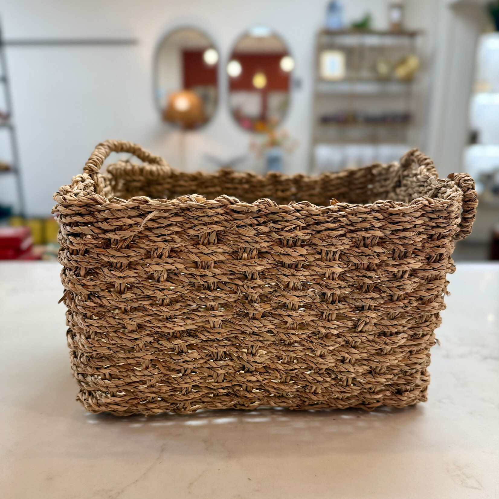 Large Grass Rectangle Basket w/Handles