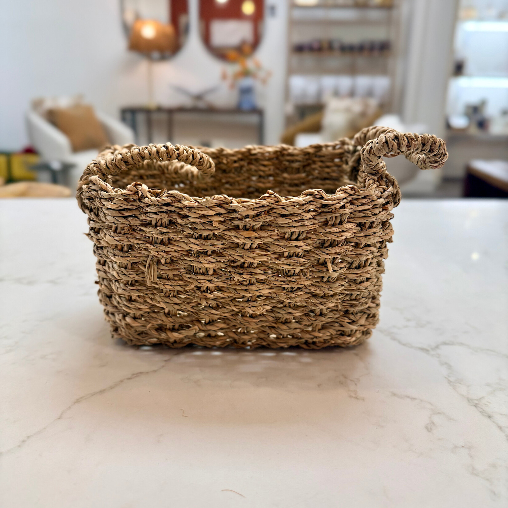 S Grass Rectangle Basket w/Handles