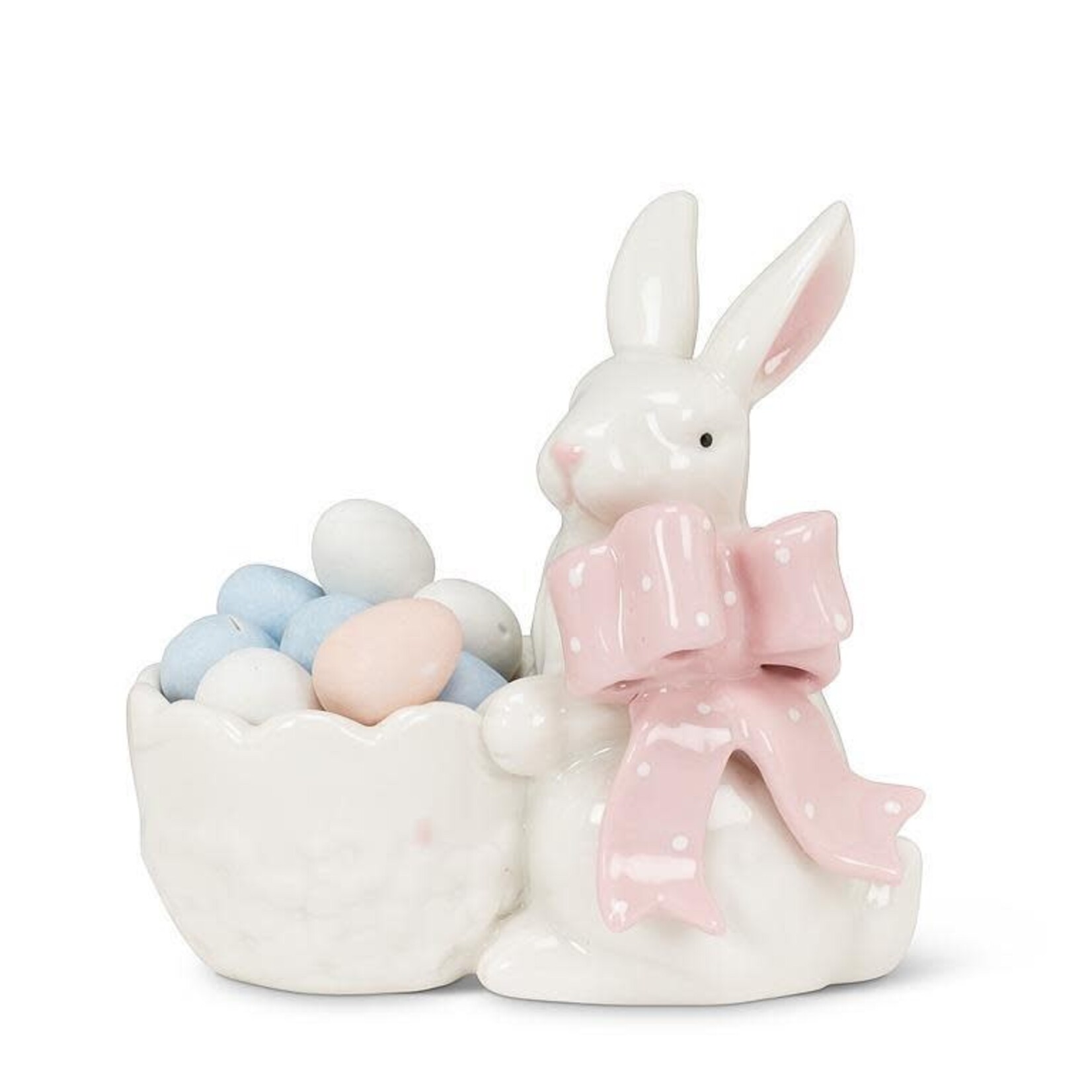 Bunny with Pink Bow Holding Egg