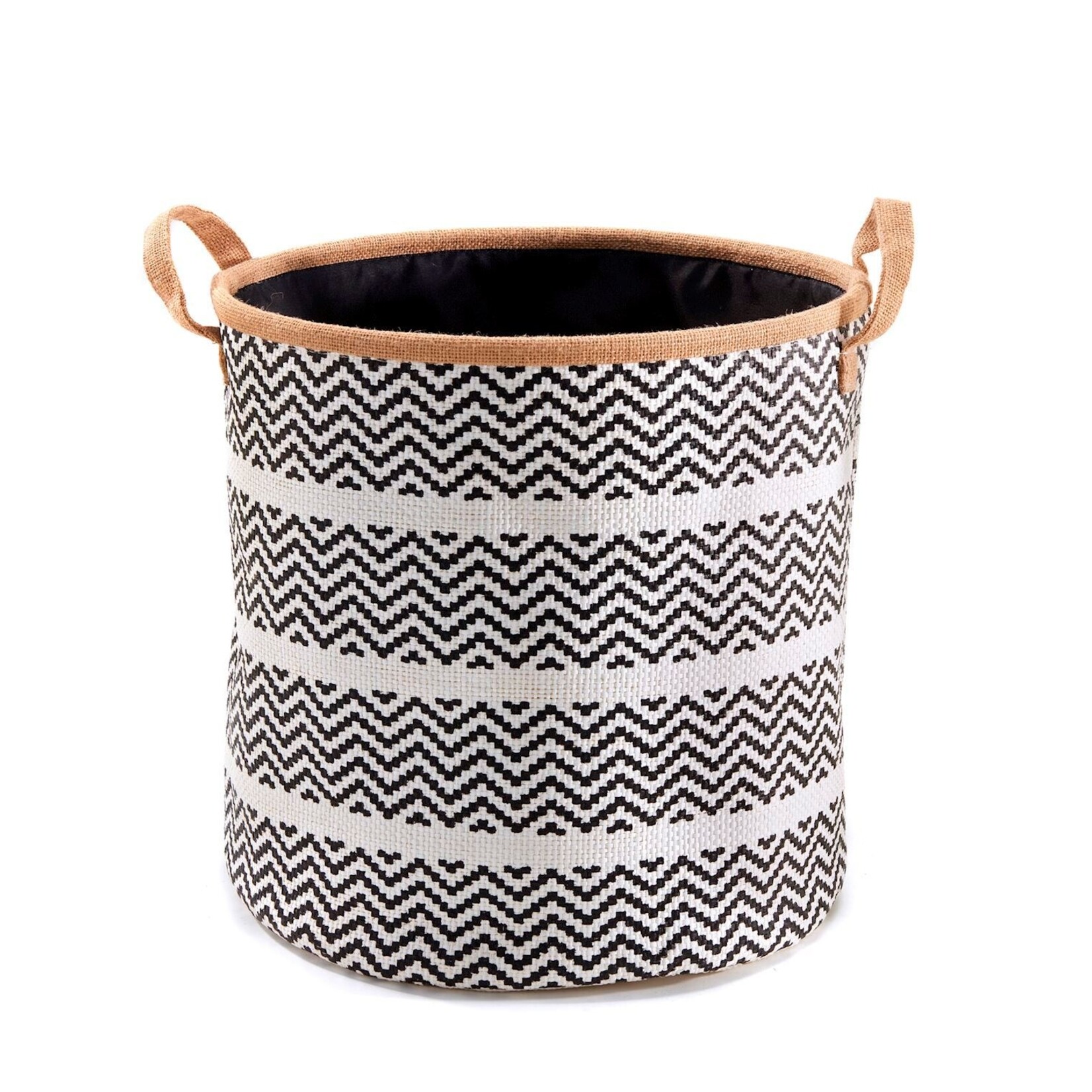 Tall Black and Cream Jute Basket with Handles