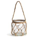 Glass & Rope Candle Holder- Blue