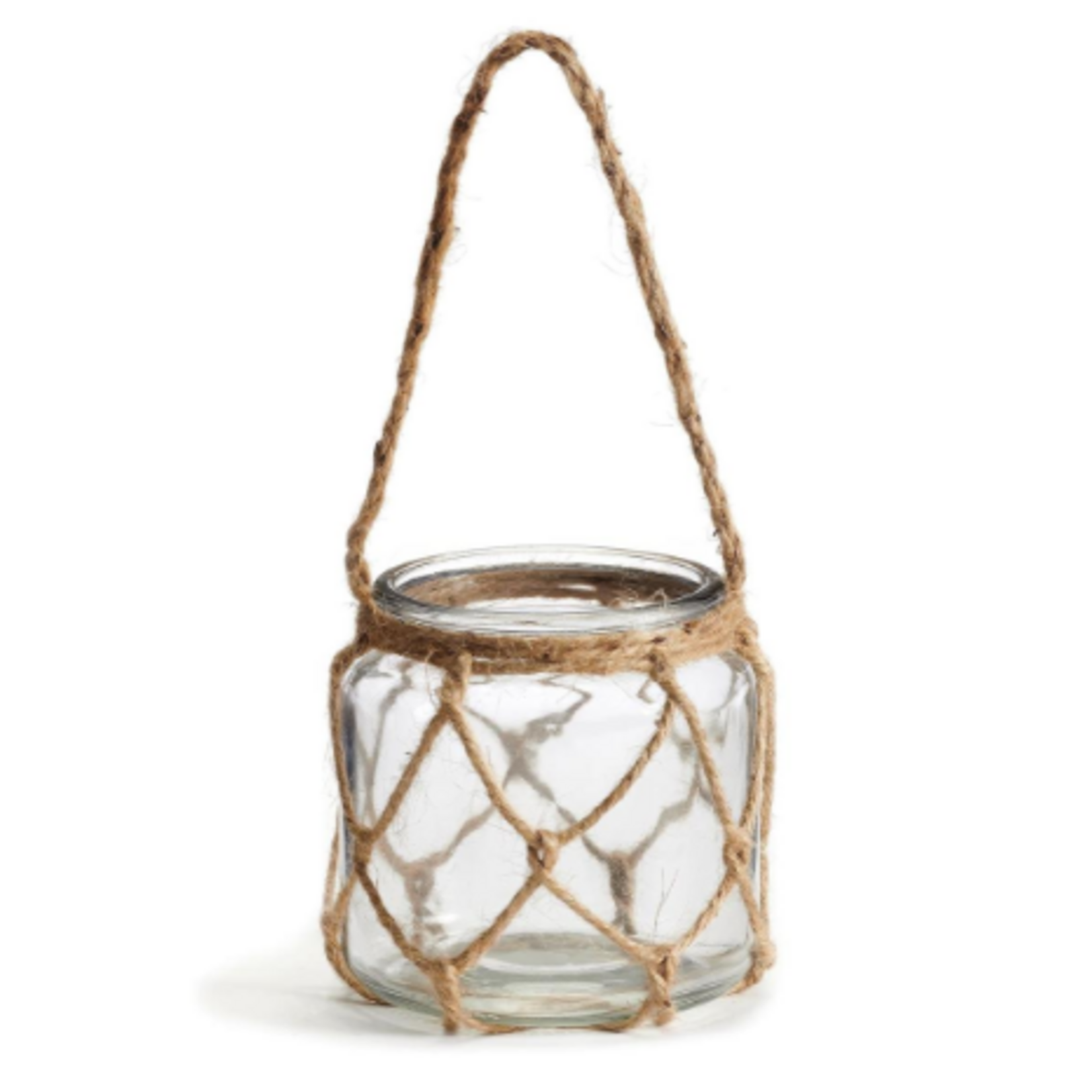 Glass & Rope Candle Holder- Blue