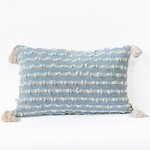 Blue Rectangular Pillow with Tassels - 16" x 24"