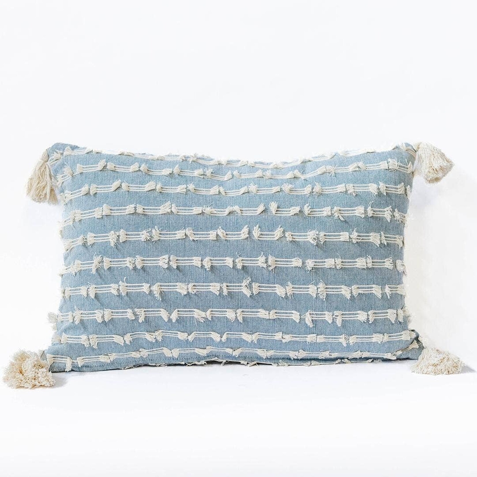 Blue Rectangular Pillow with Tassels - 16x24