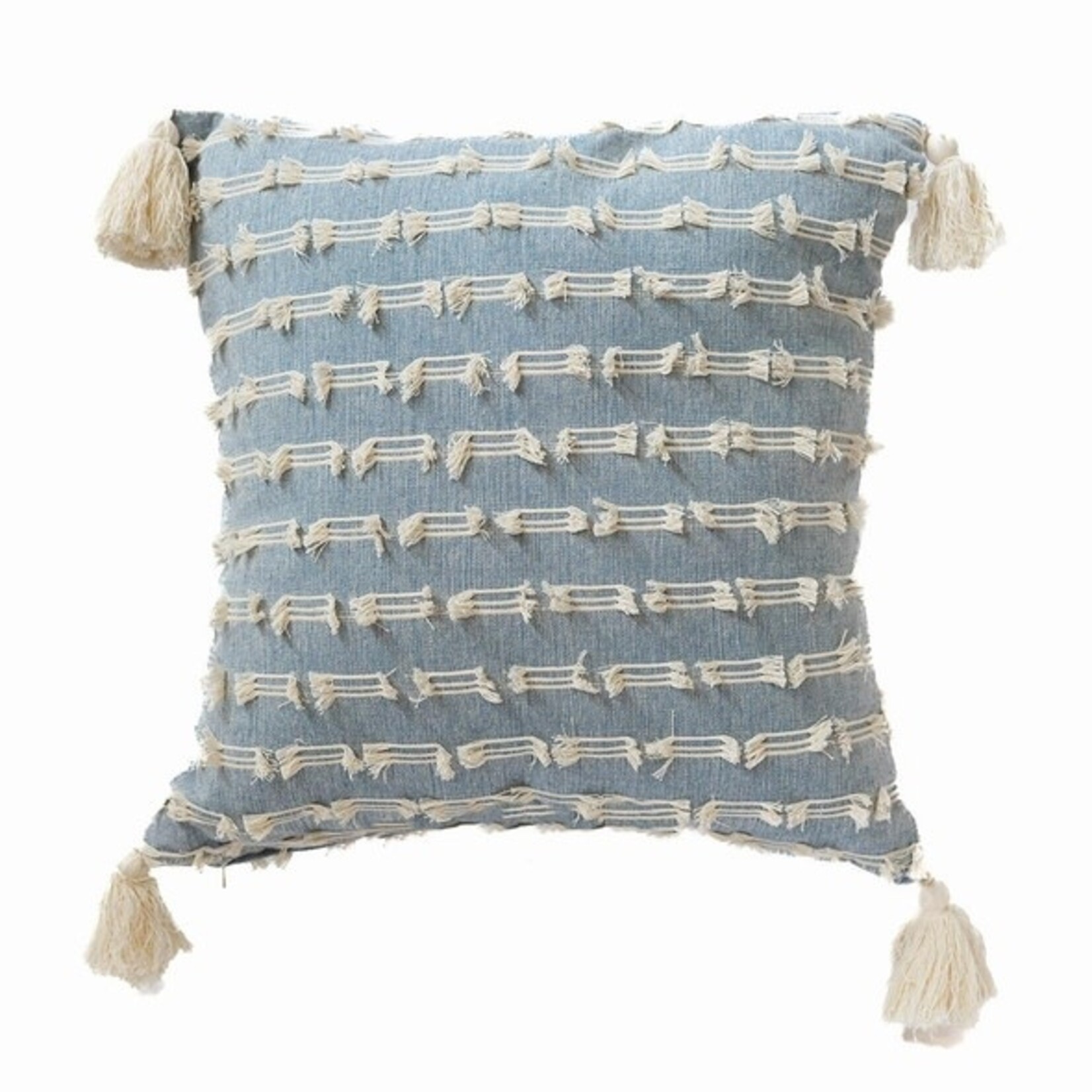 Blue Pillow with Tassels - 18 x 18