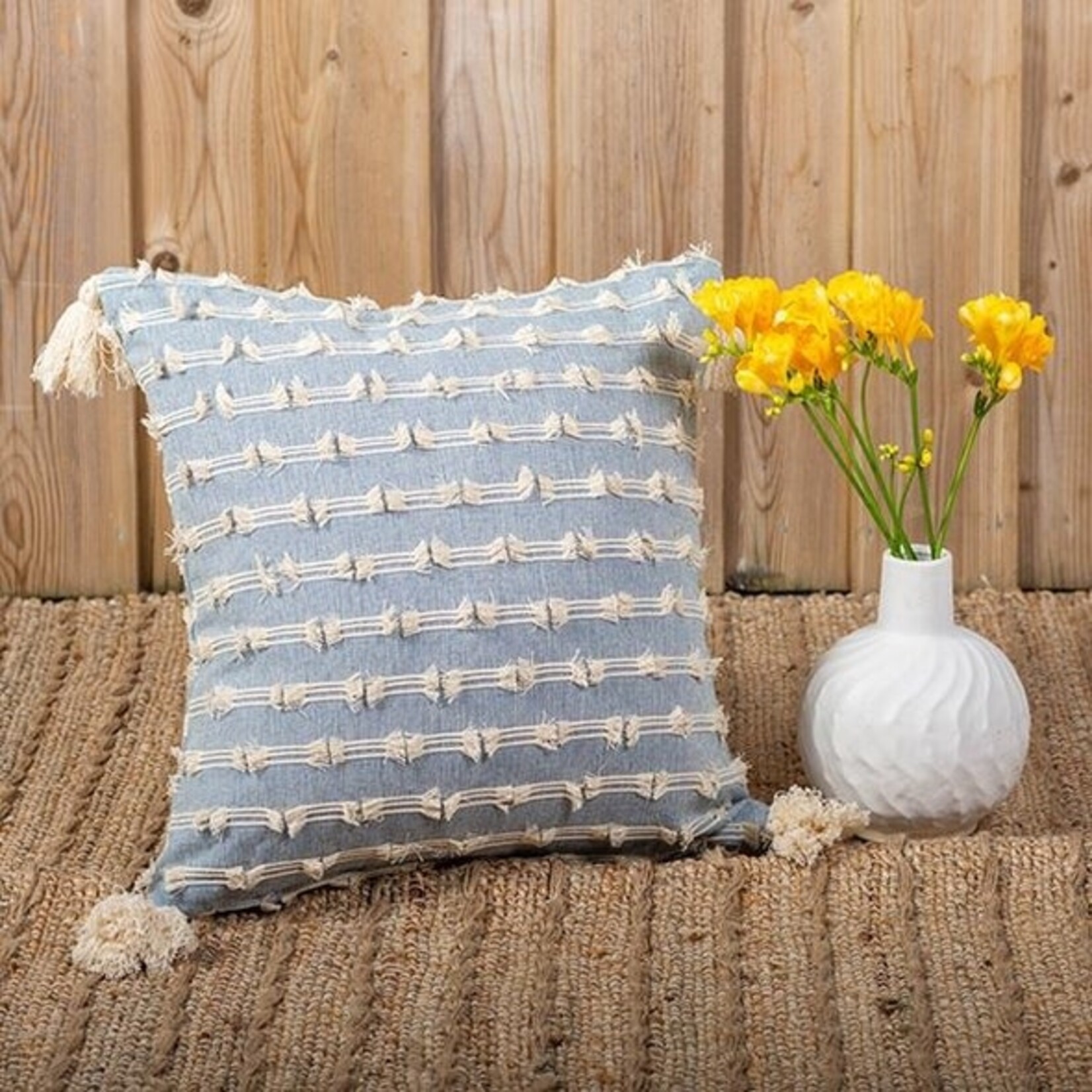 Blue Pillow with Tassels - 18 x 18