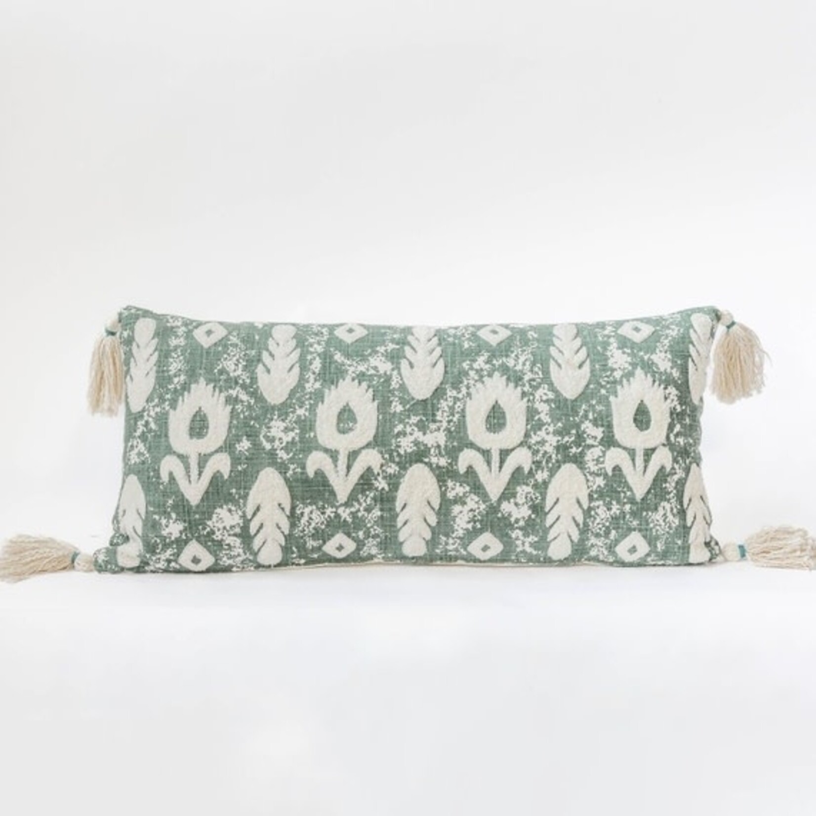 Green Cushion with Tassels 12 x 28
