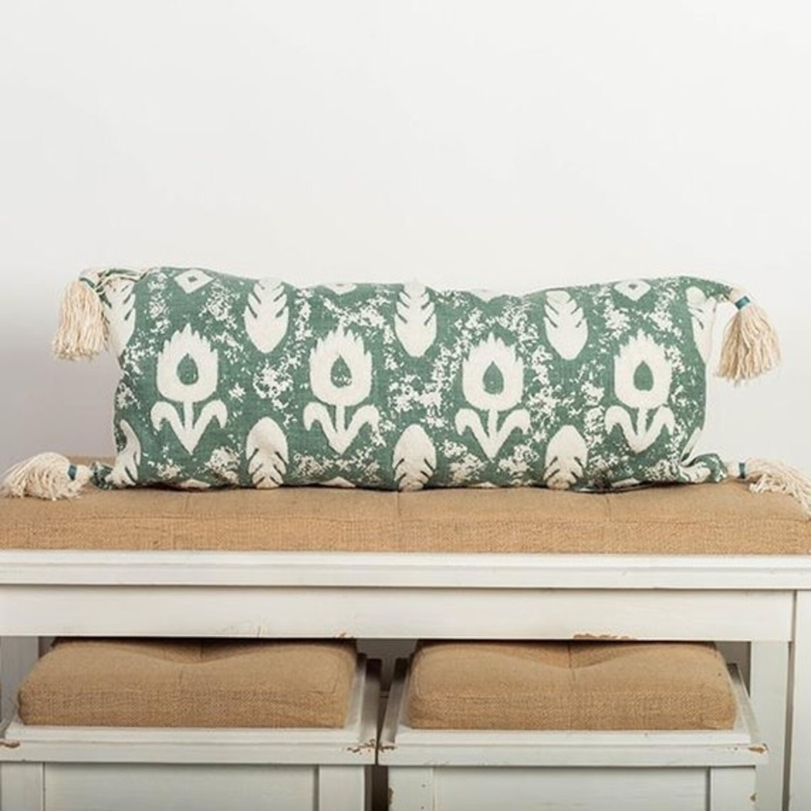 Green Cushion with Tassels 12 x 28