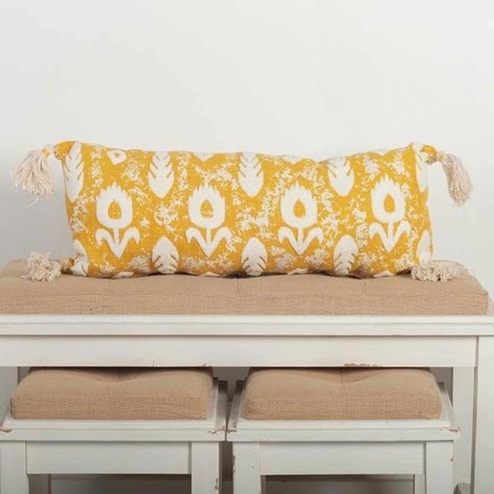 Yellow Pillow With Tassels 12 x 28