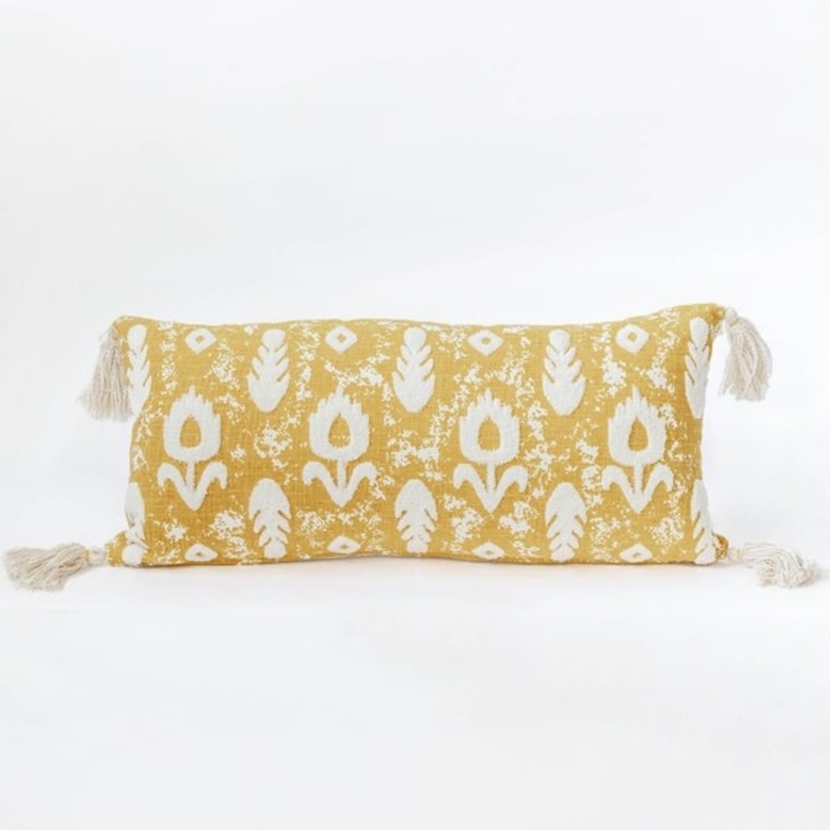 Yellow Pillow With Tassels 12 x 28