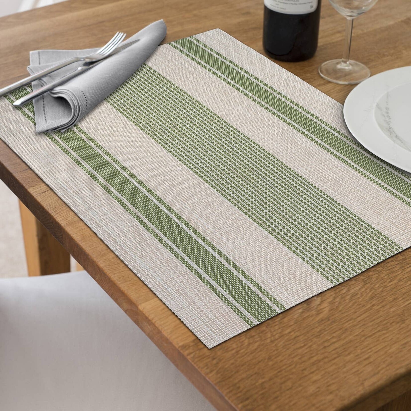 Green Vinyl Placemat Bistro Stripe