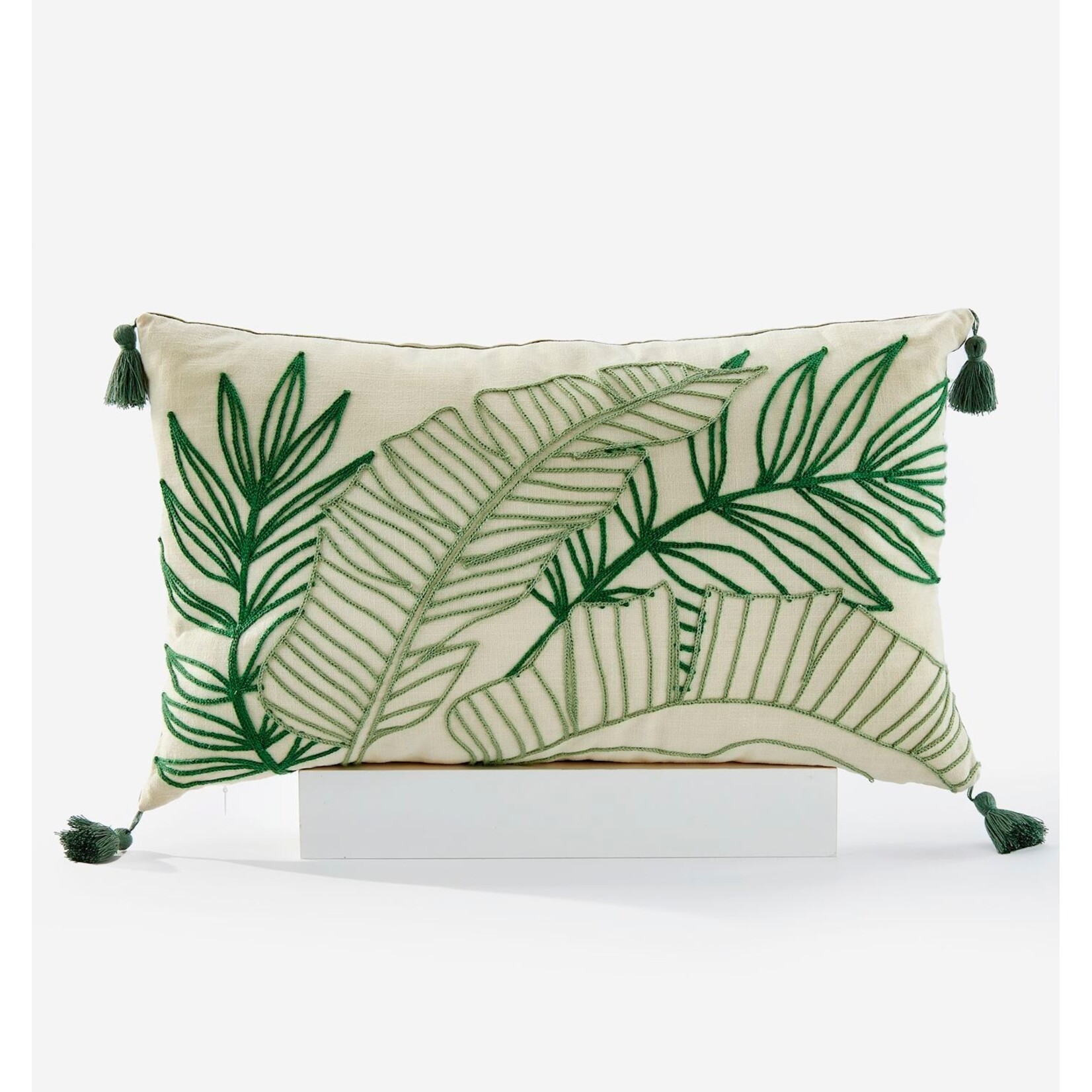 Cream Leaf Lumbar Pillow