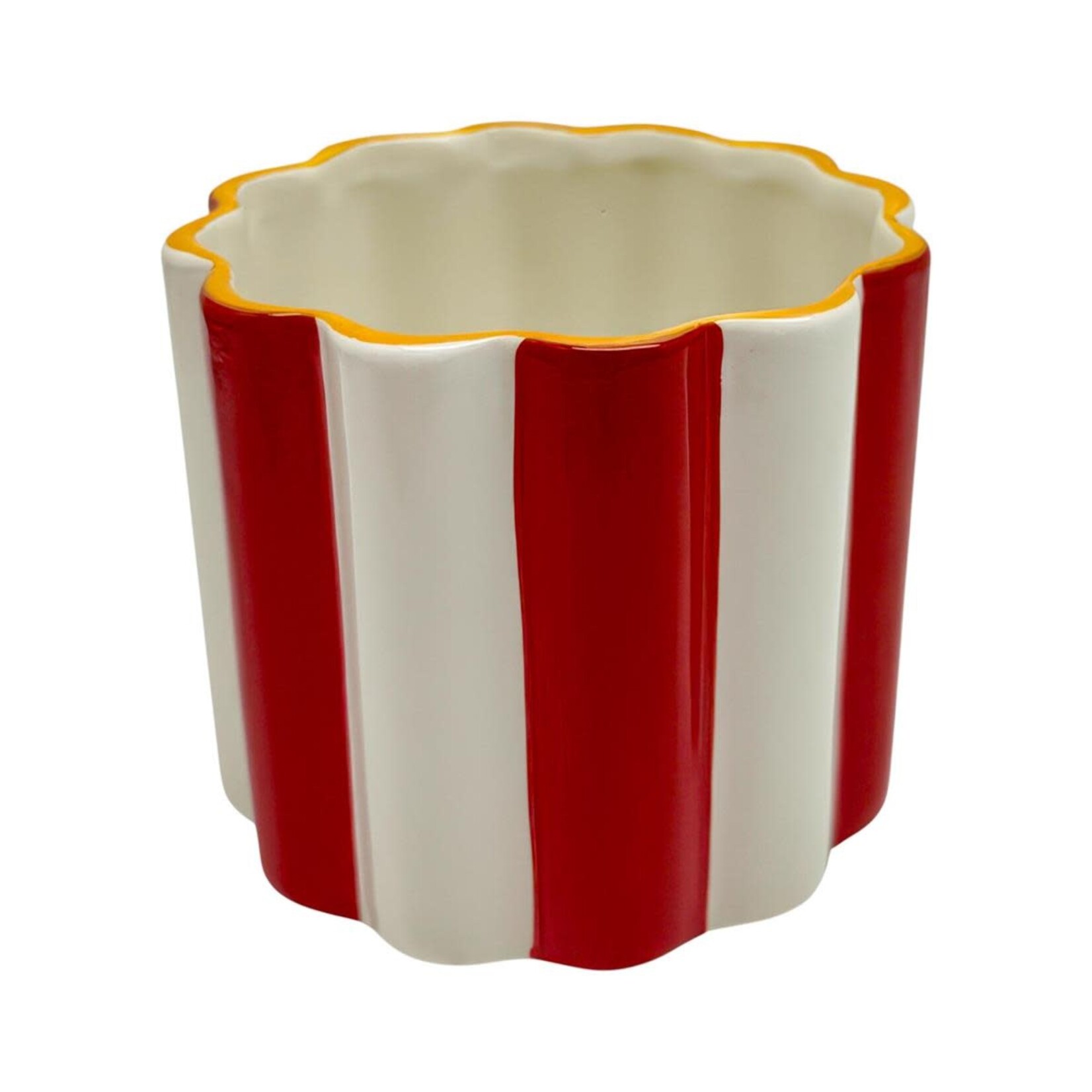 Striped Scallop-Edge Planter, 5.1"D x 4.7"H, Red