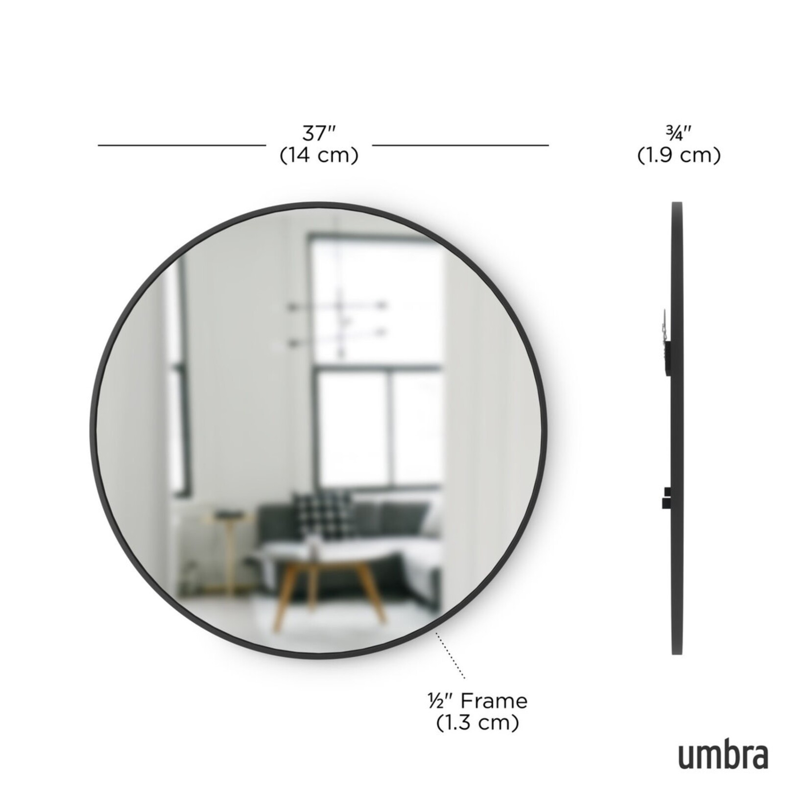 Hub Round Wall Mirror - Black 37"D