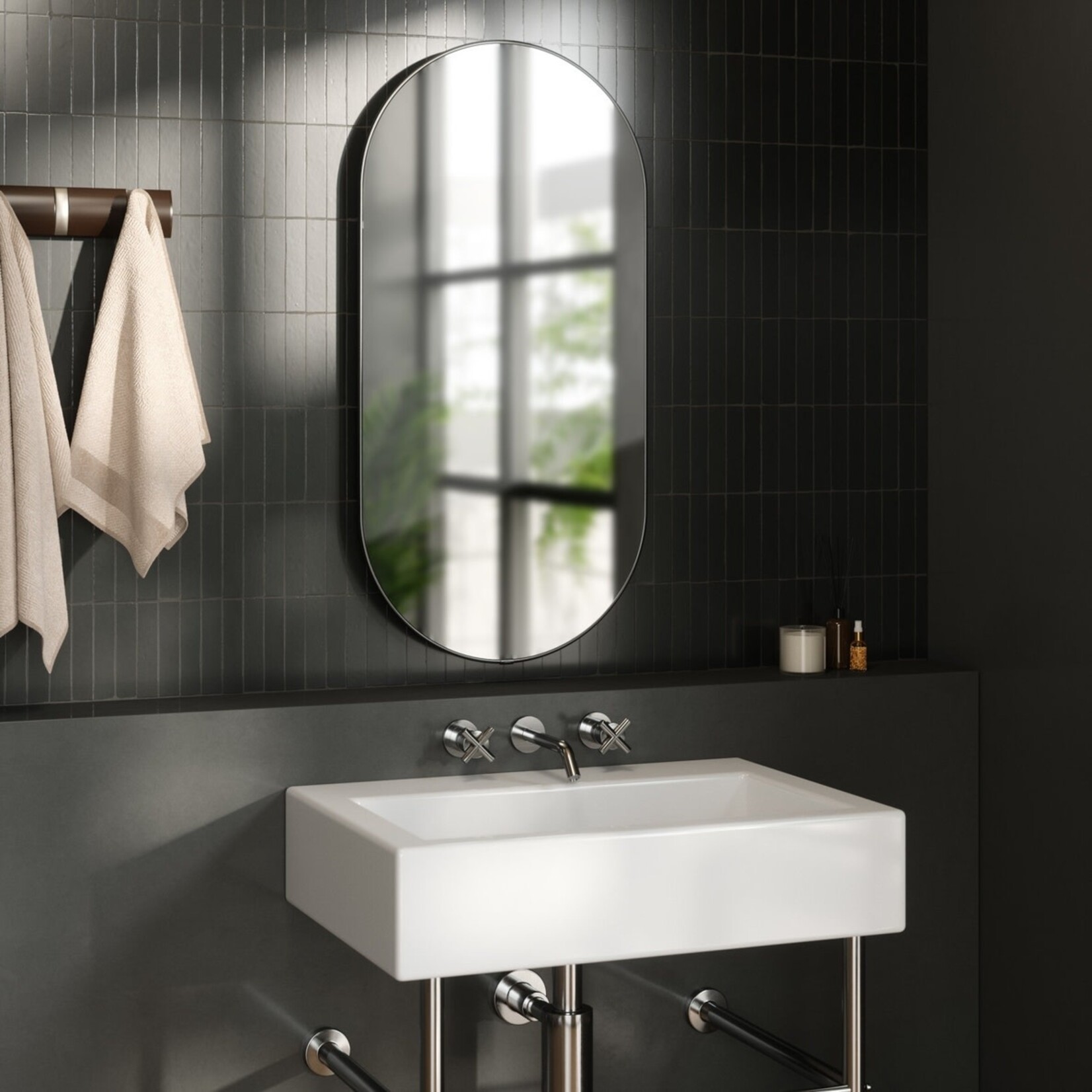 Hubba Oval Mirror - Metallic Titanium 36"H