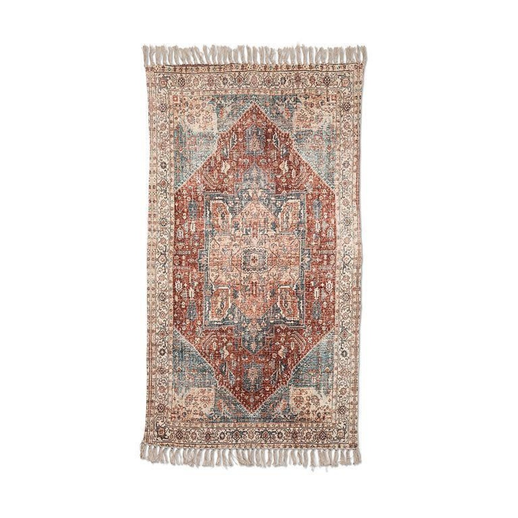 Blue Burgundy Printed Floor Rug 3'x5'