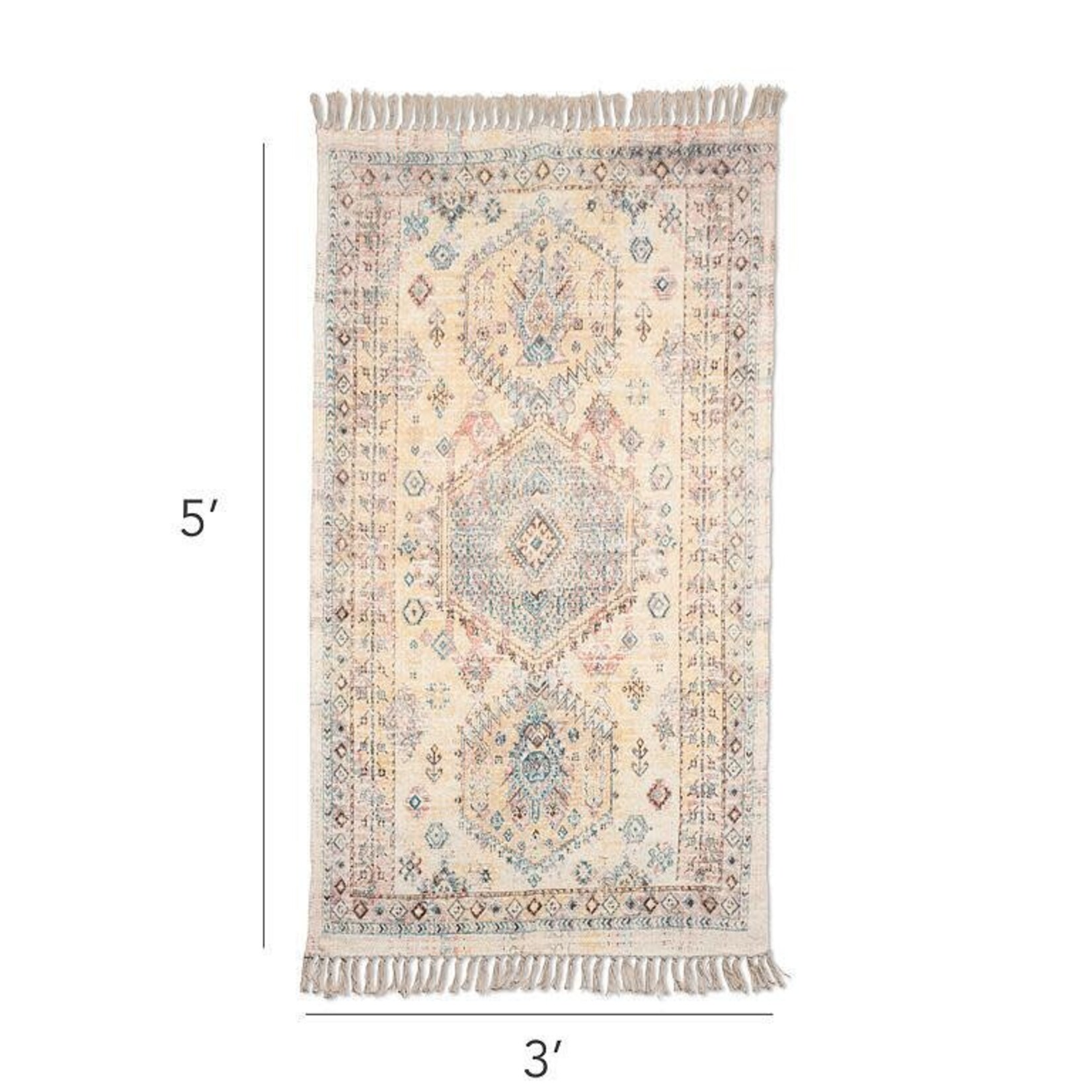 Blue Yellow Printed Floor Rug 3'x5'