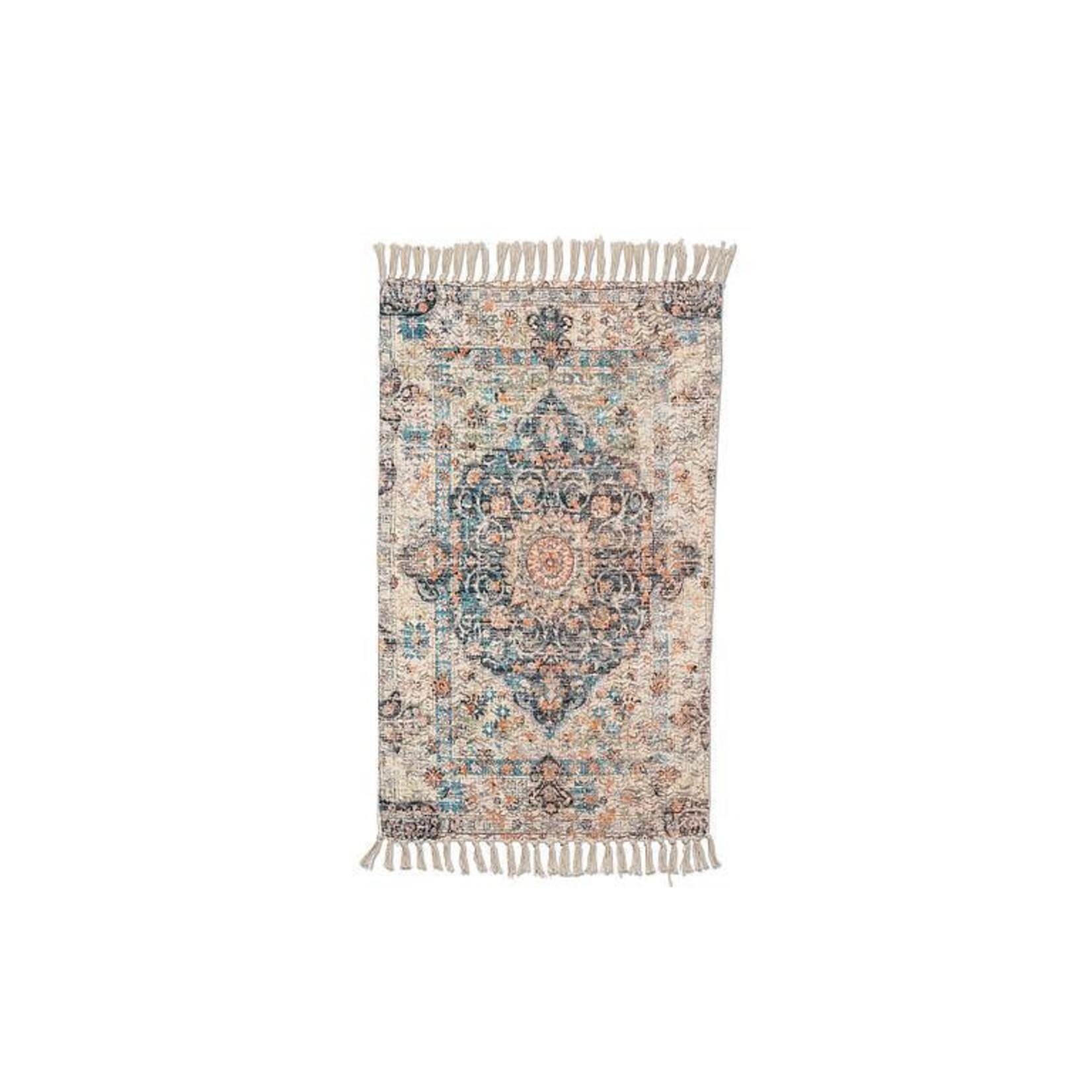 Blue Ivory Printed Floor Rug 2'x3'