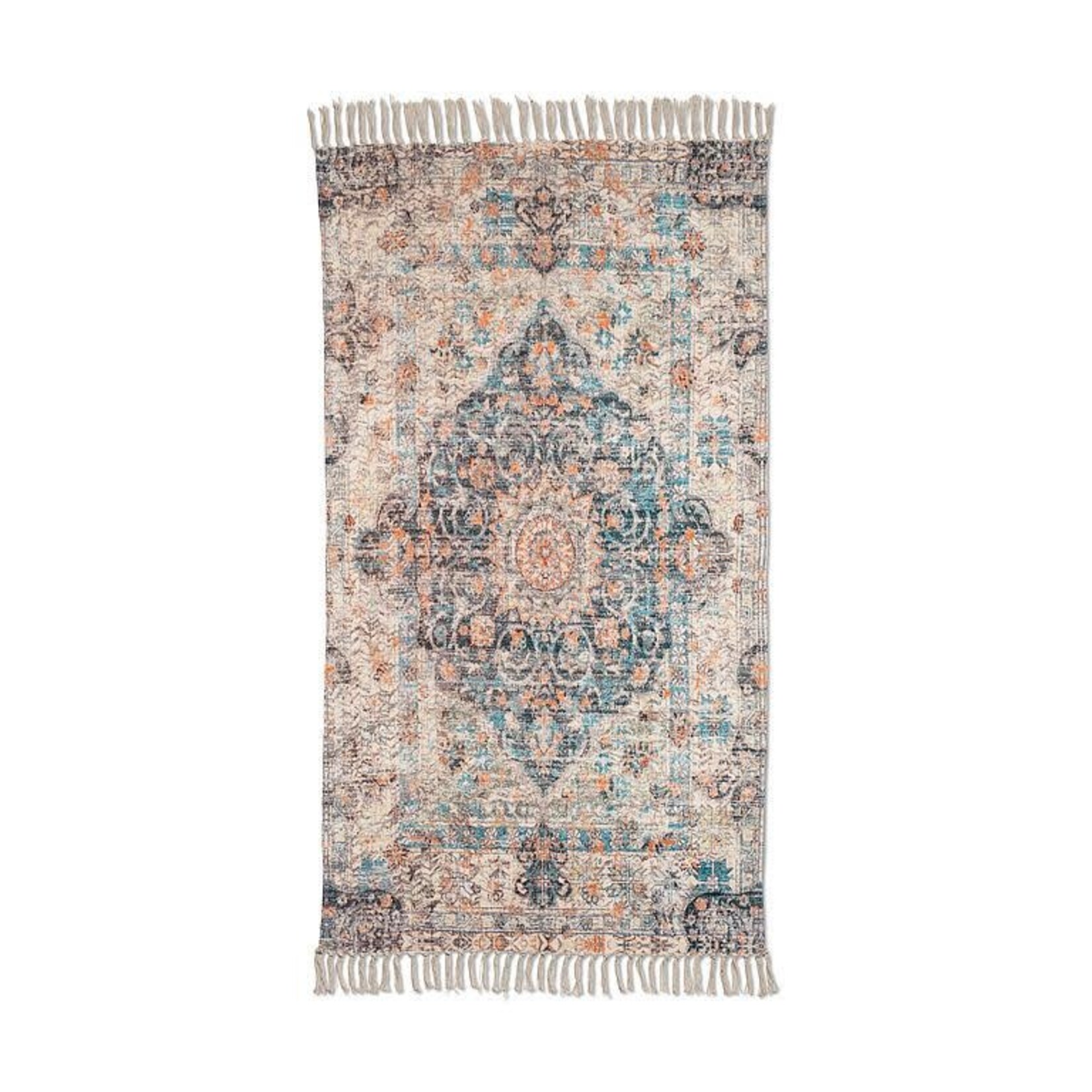 Blue Ivory Printed Floor Rug 3'x5'