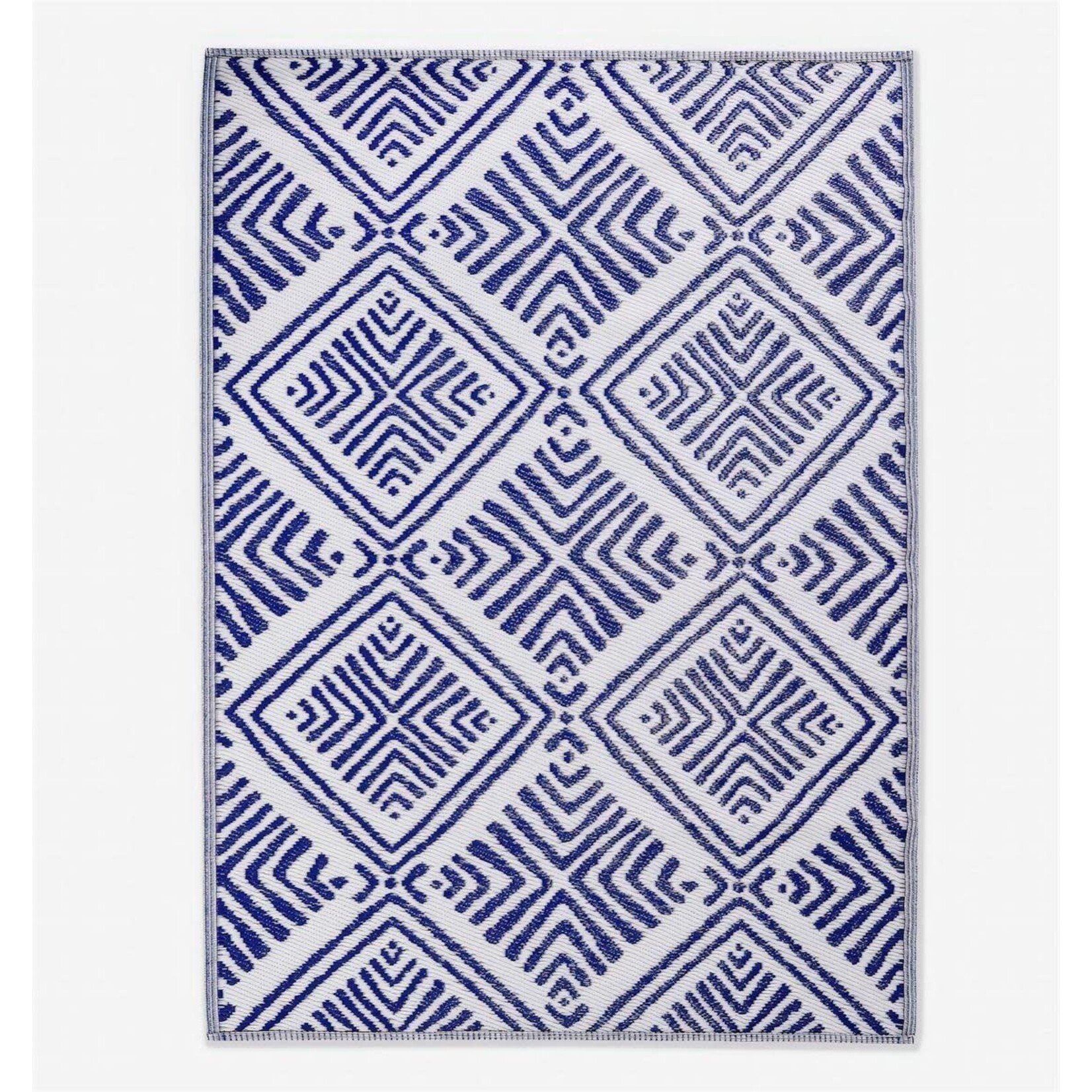 Blue and White Geometric Outdoor Rug 4'x6'