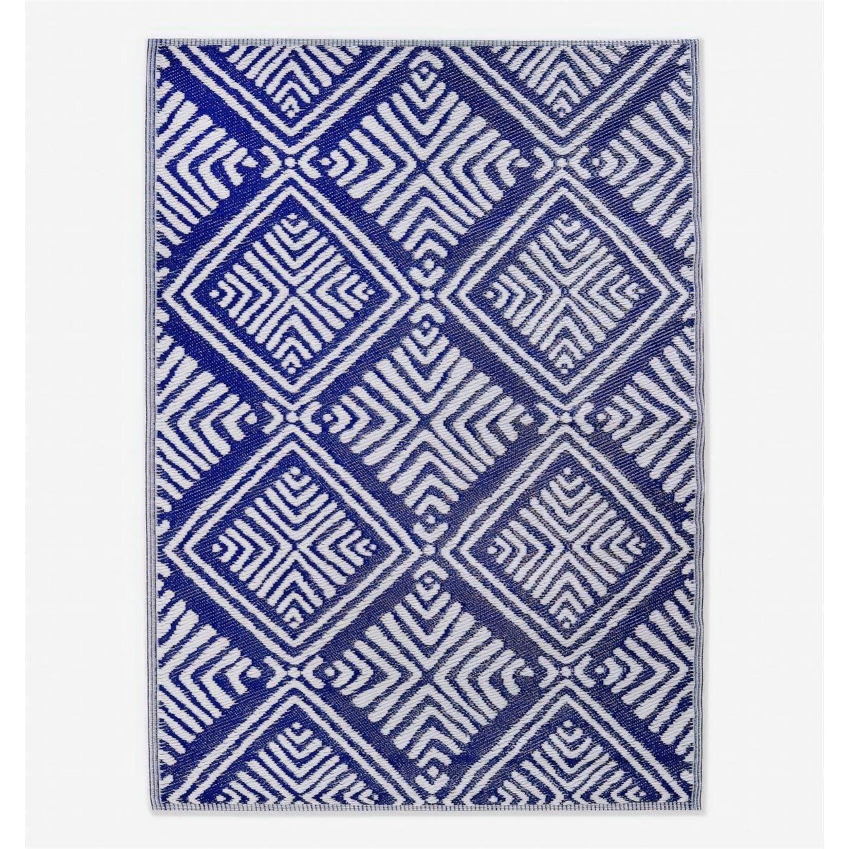 Blue and White Geometric Outdoor Rug 4'x6'