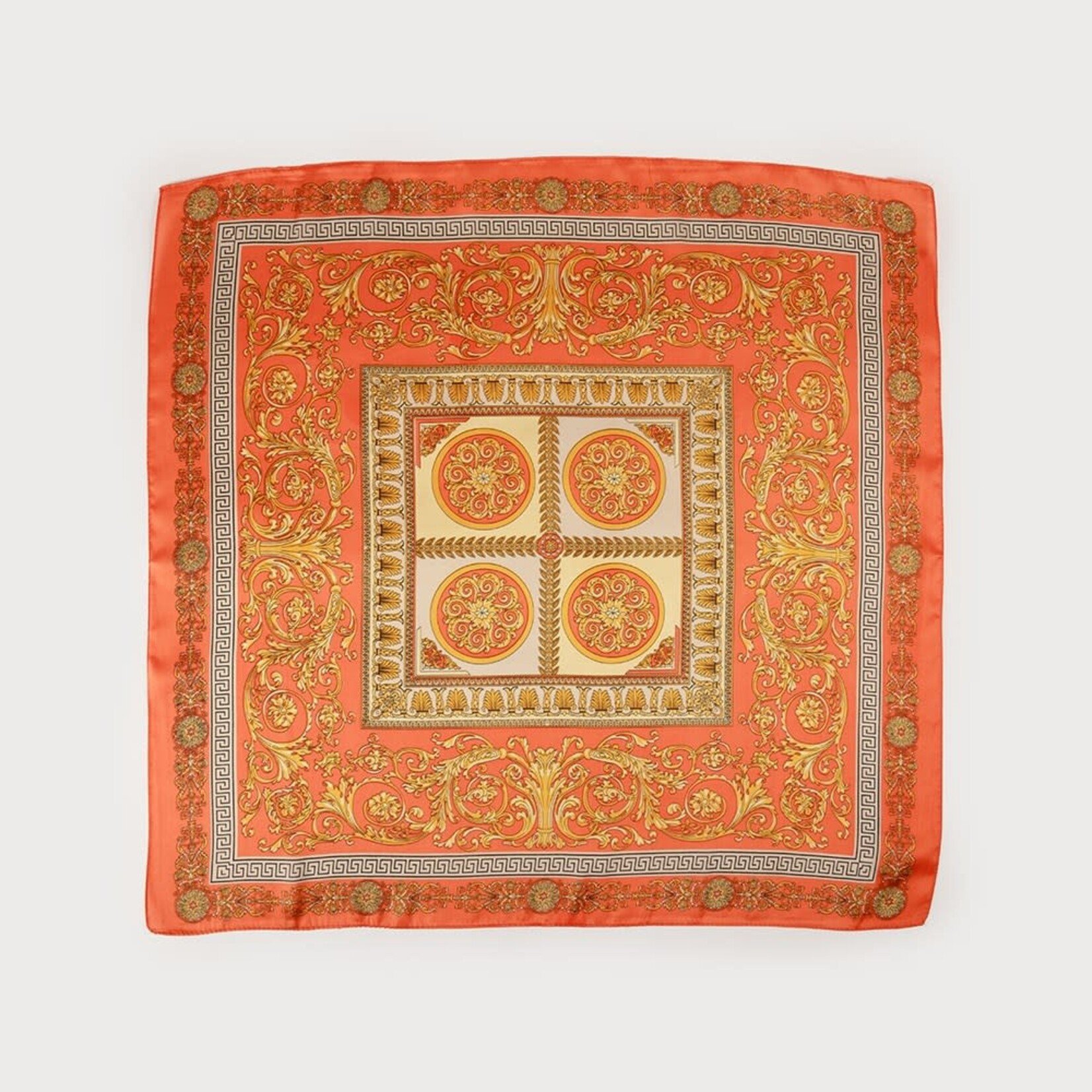 Orange Paisley Print Satin Square Scarf