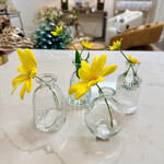 Assorted clear bud vases
