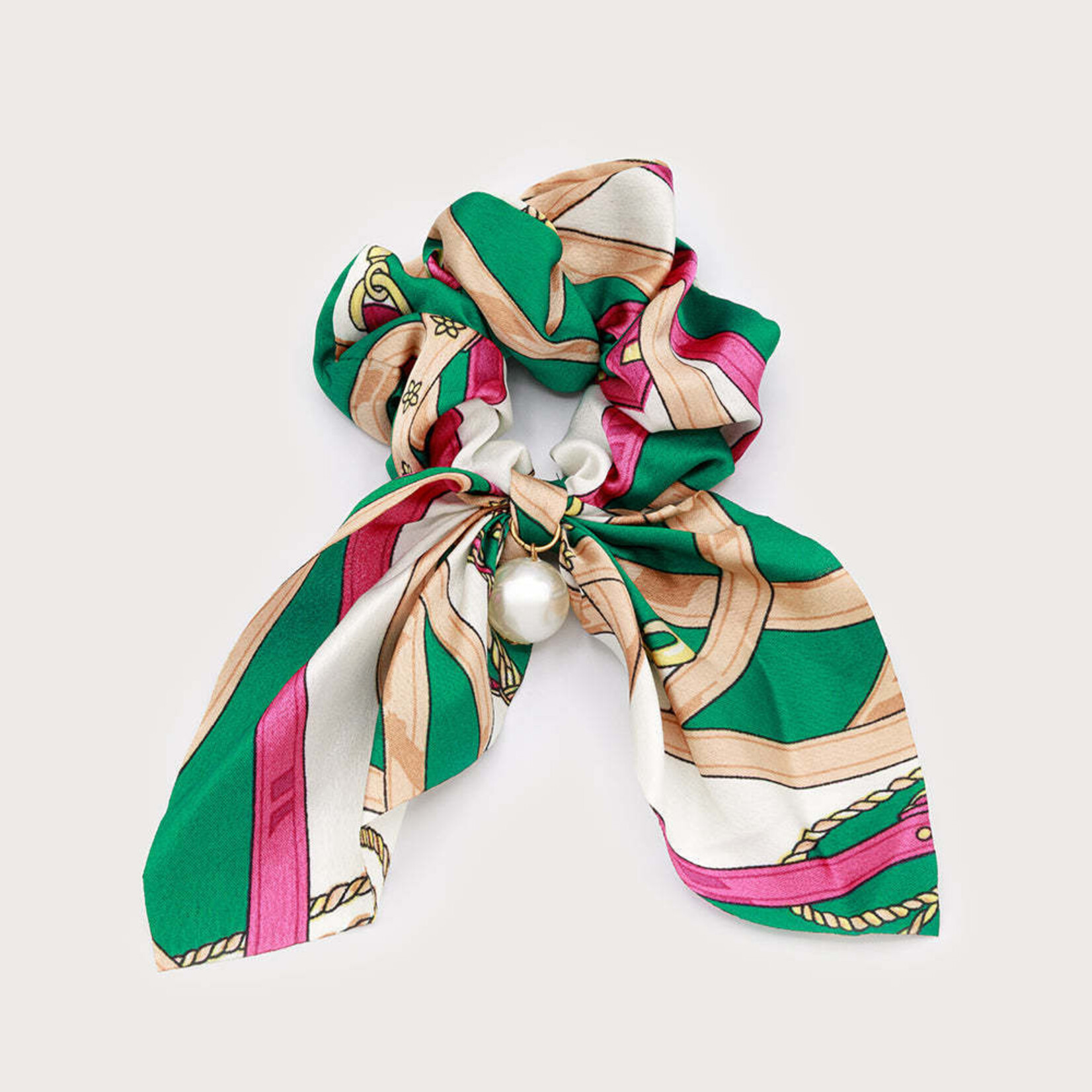 SATIN BOW TIE PRINTED WITH DECORATIVE PEARL - GREEN