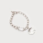 BRACELET ON ELASTIC WITH CRYSTAL AND METAL PIECE - Silver
