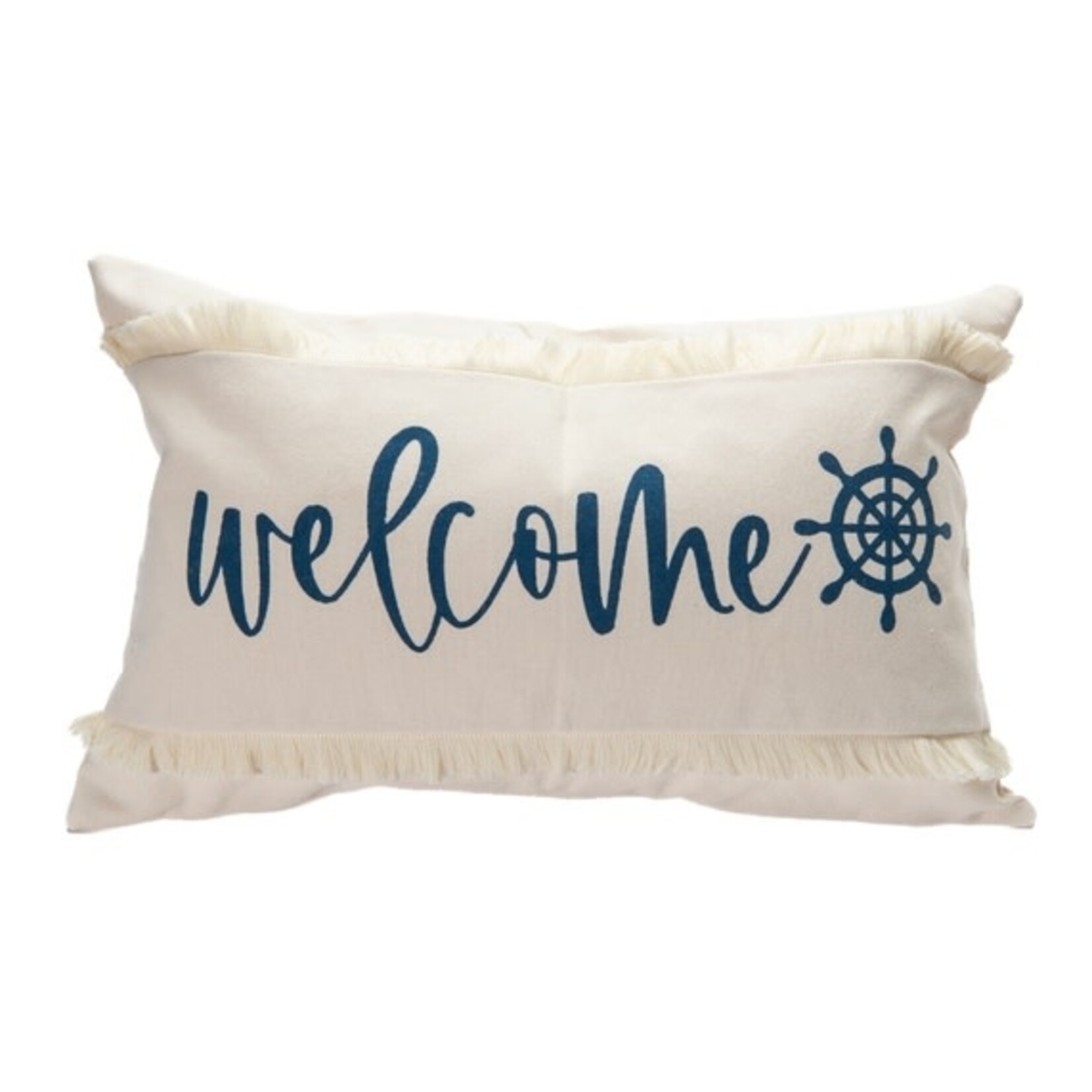 Cushion with Fringe (Welcome Ship Wheel, 20x12)