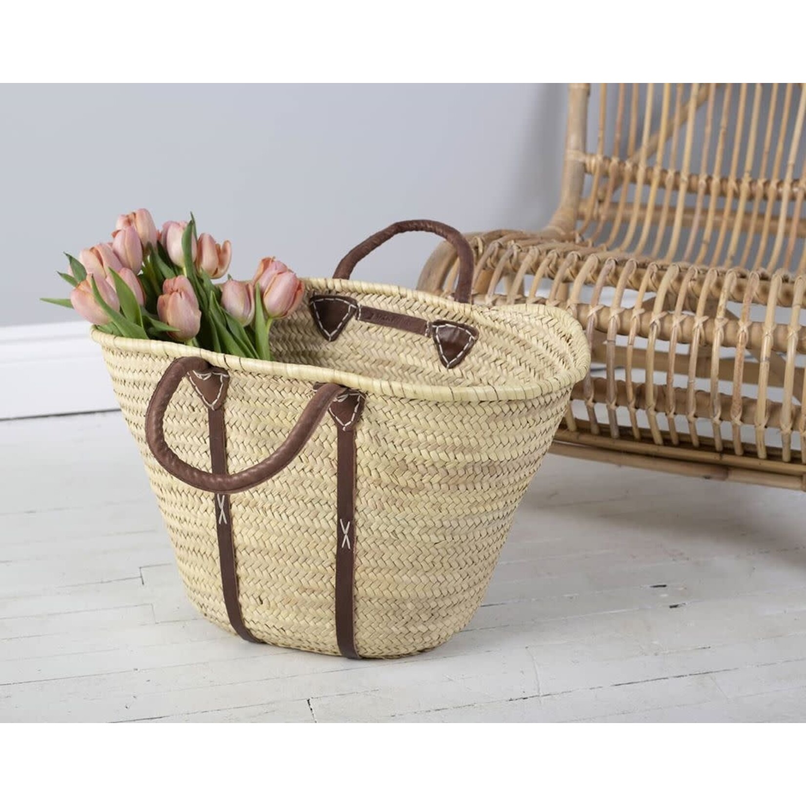 Straw Shopper Bag with Shoulder Straps