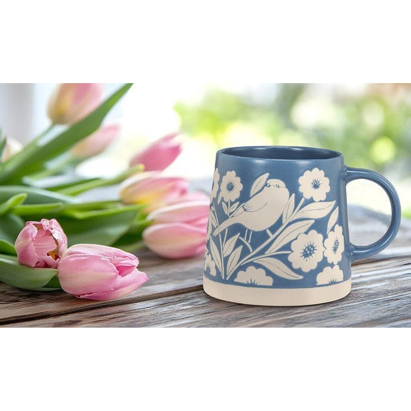 Wide Base Mug with Leaves & Birds