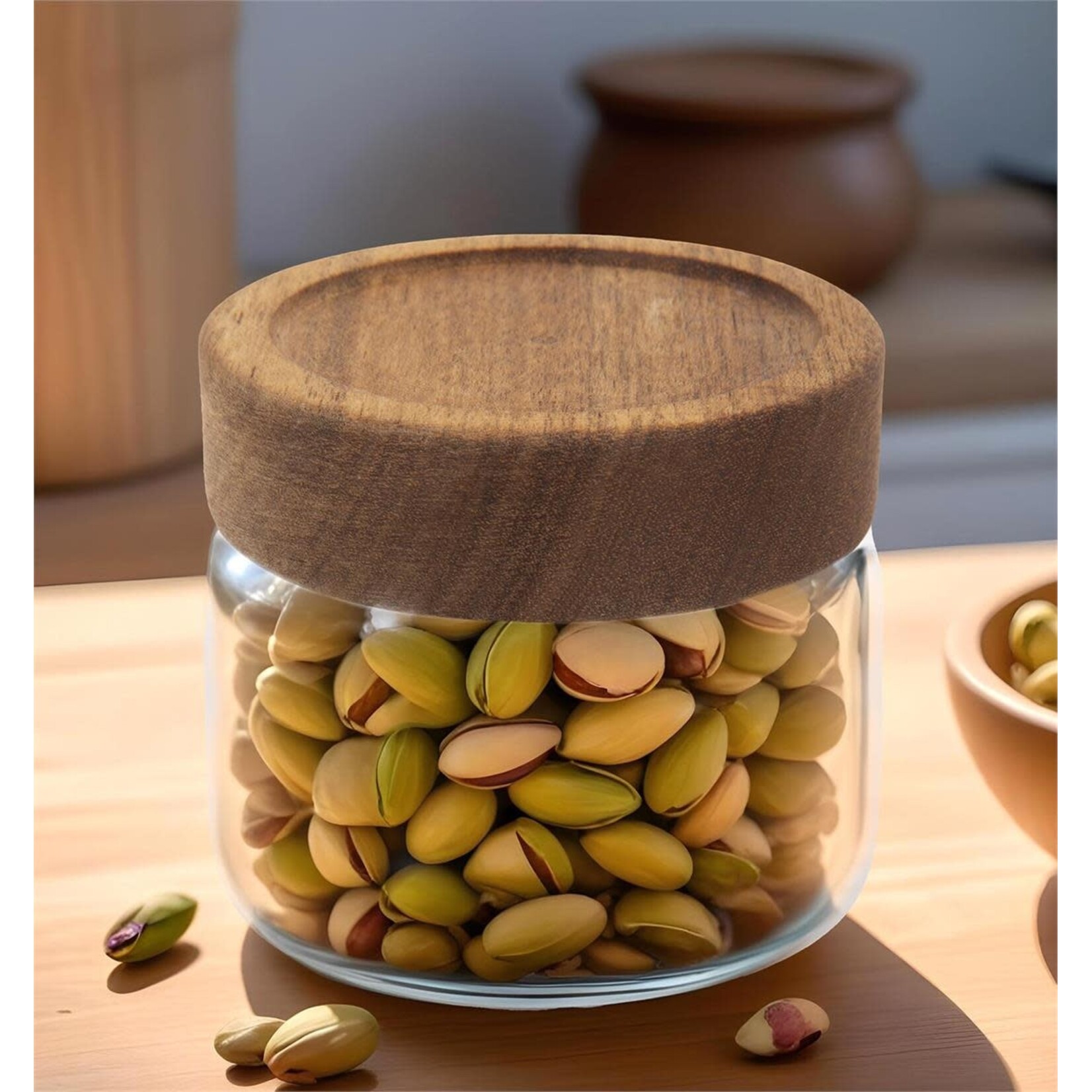 Glass storage Jar w/ Acacia Wood Lid 350ml