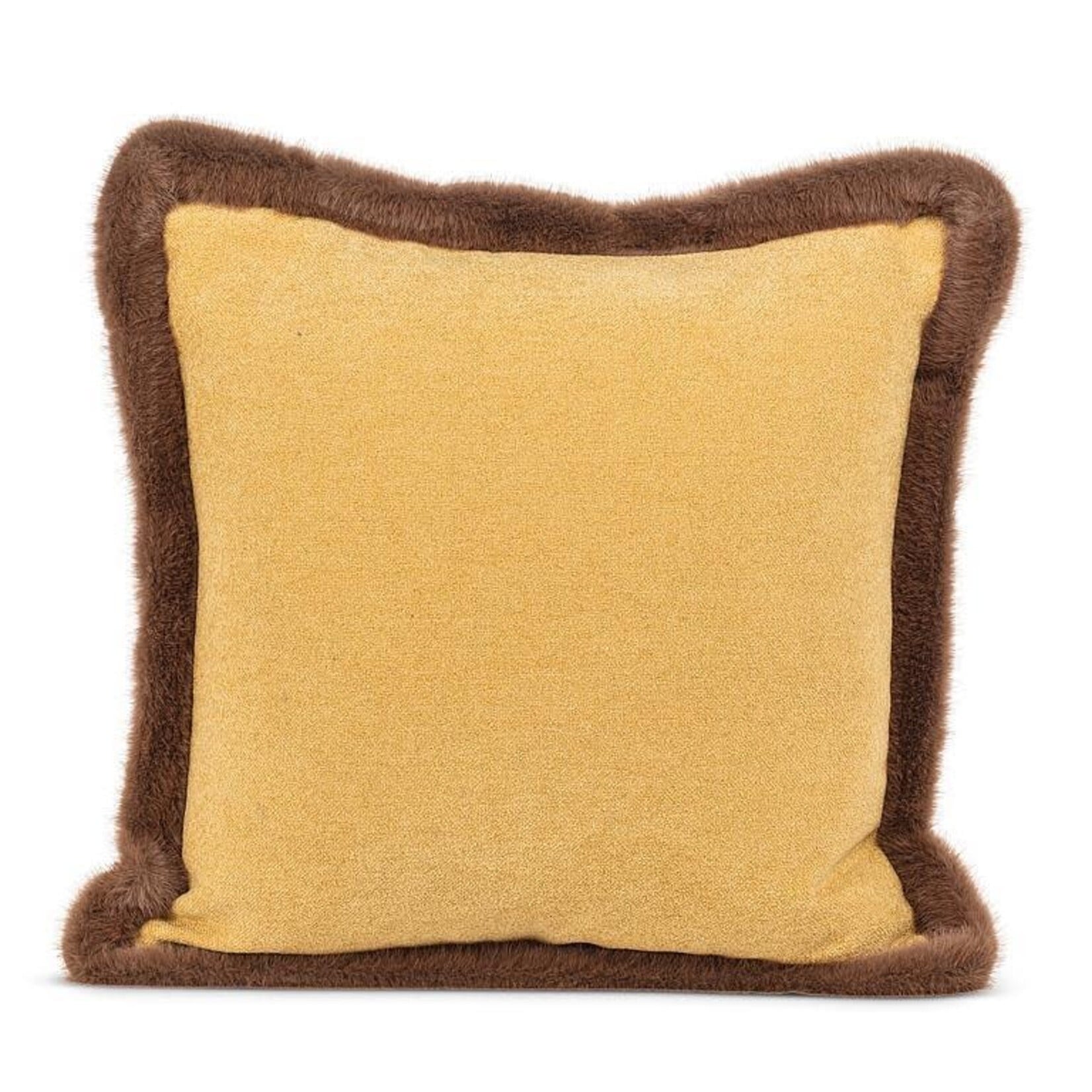 Fur Trim Square Pillow - Ochre