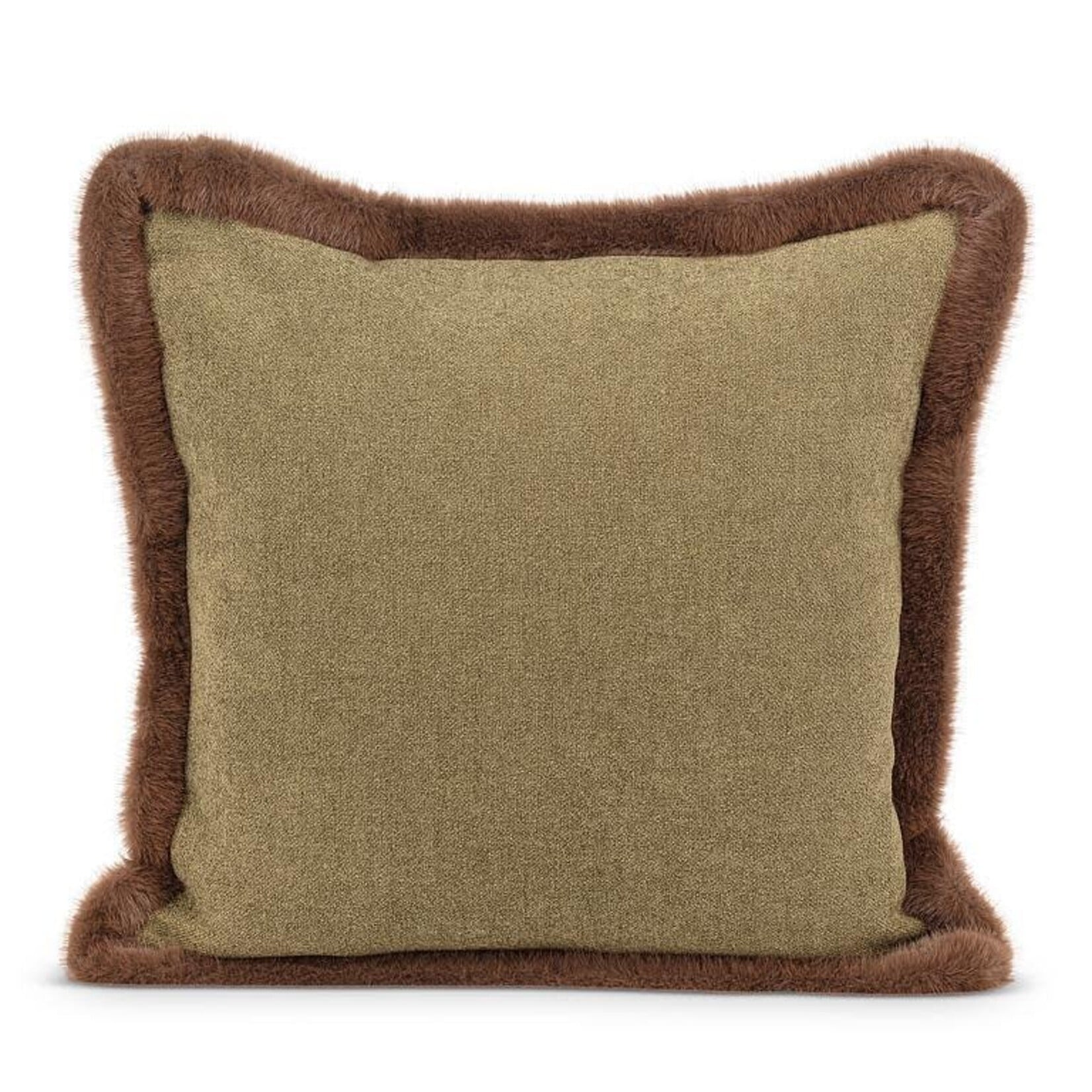Fur Trim Square Pillow - Moss