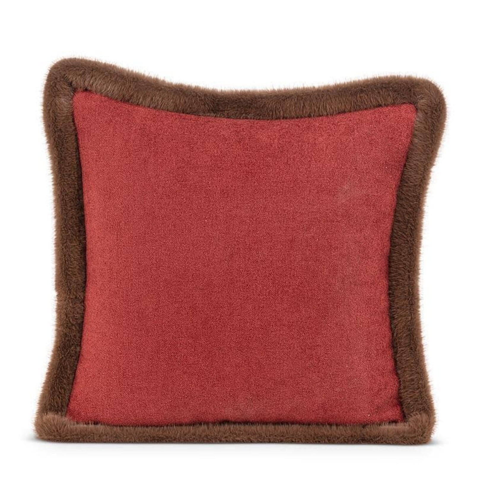 Fur Trim Square Pillow - Burgundy