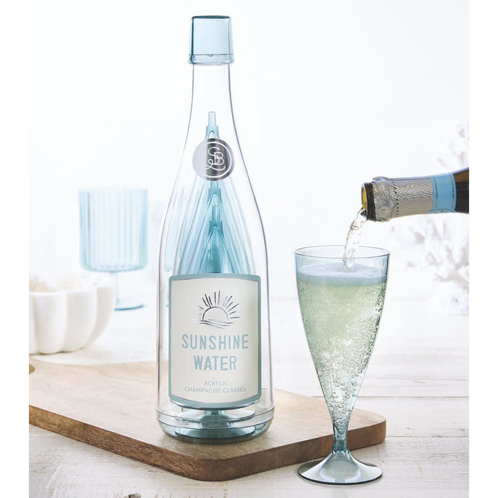 Acrylic Champagne Bottle + Glasses - Sunshine Water