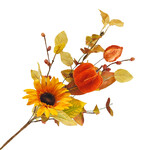 SPRAY FALL MIXED LEAVES, PUMPKIN & SUNFLOWER ORANGE 18″ W/ BERRIES & FLOWER BUDS
