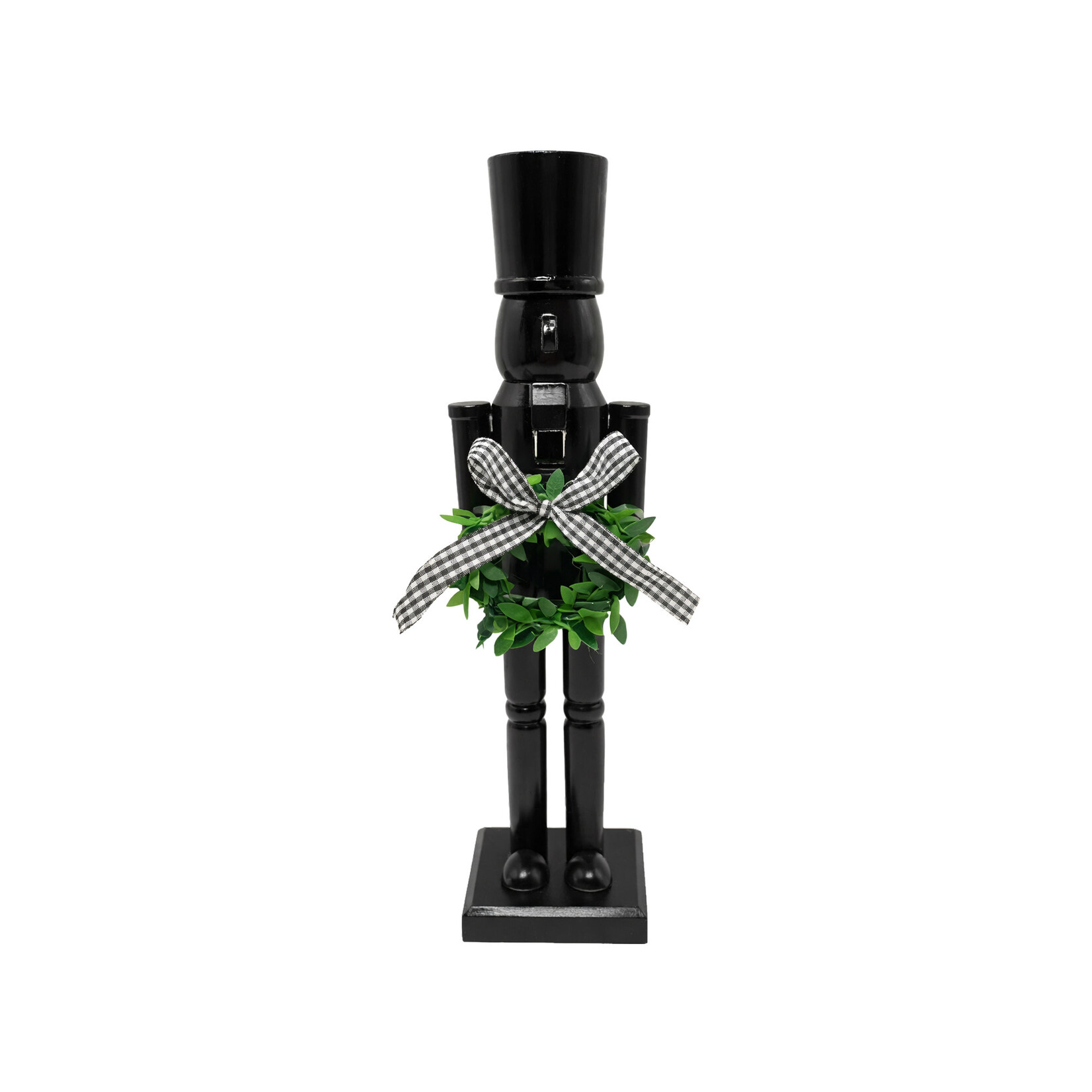 NUTCRACKER WOODEN 12″ SOLDIER ALL-BLACK SILHOUETTE WREATH & BOW