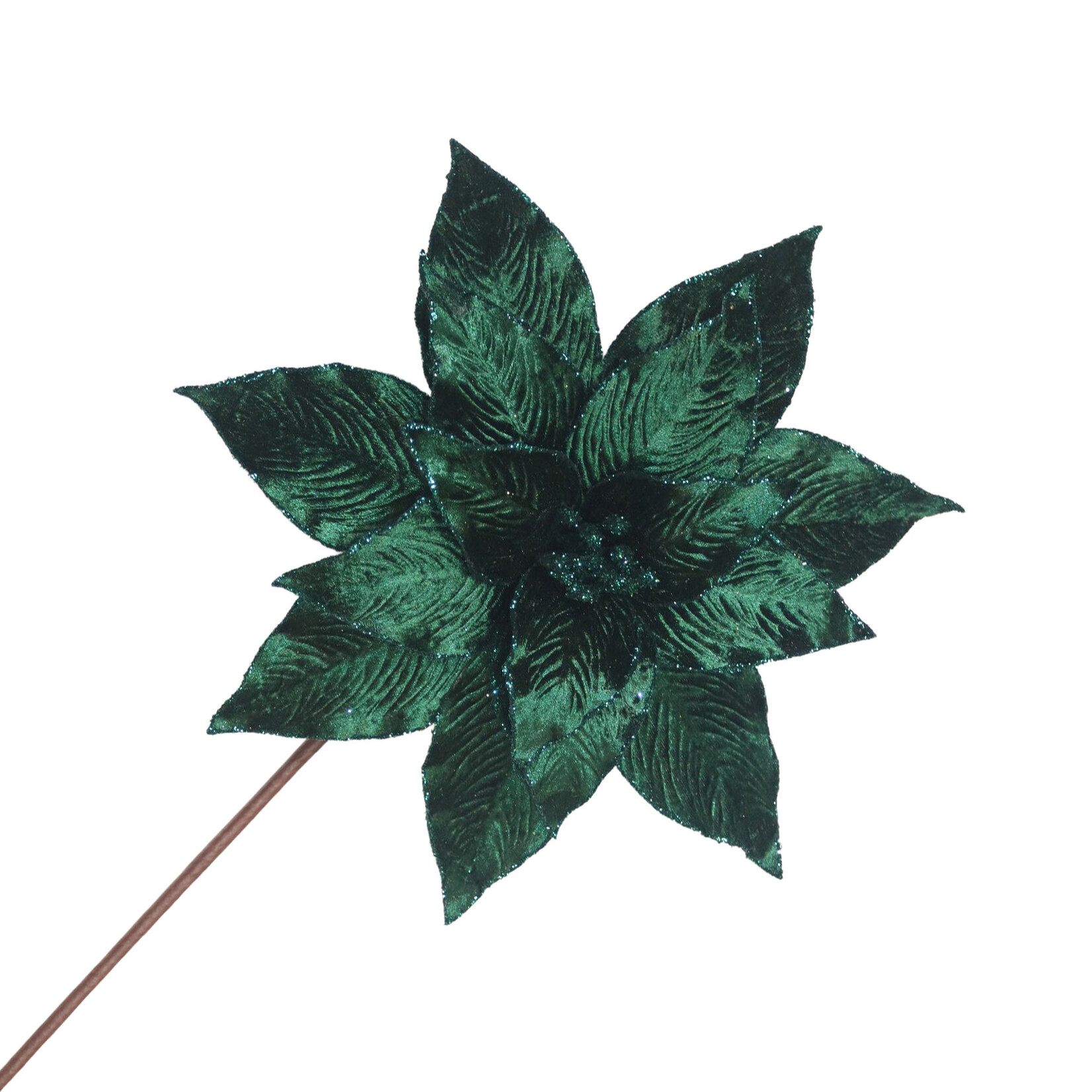 POINSETTIA STEM VELVET 20″X11″ EMERALD