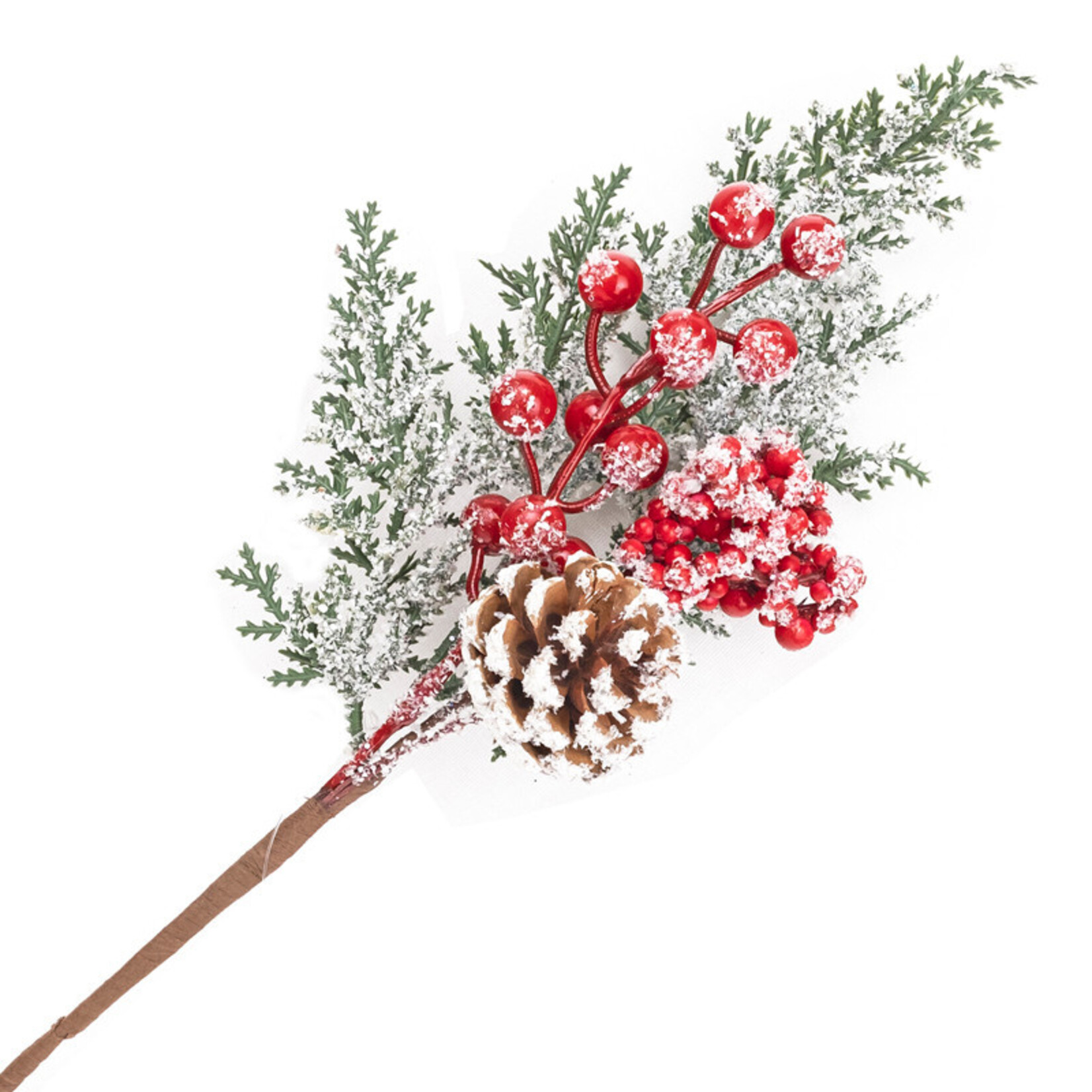 SPRAY FROSTED PINE 14.5″ RED BERRY W/ CEDAR & CONE