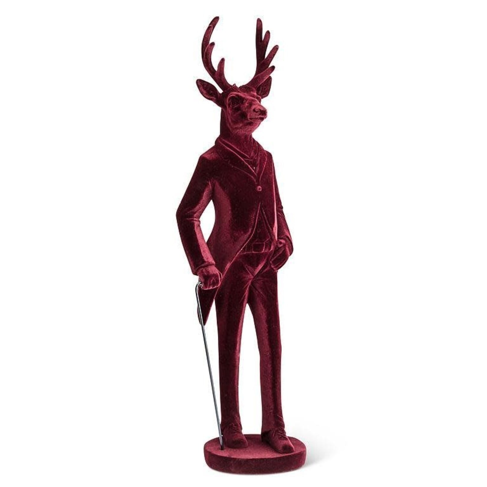 Large Standing Stag with Walking Stick - Burgundy