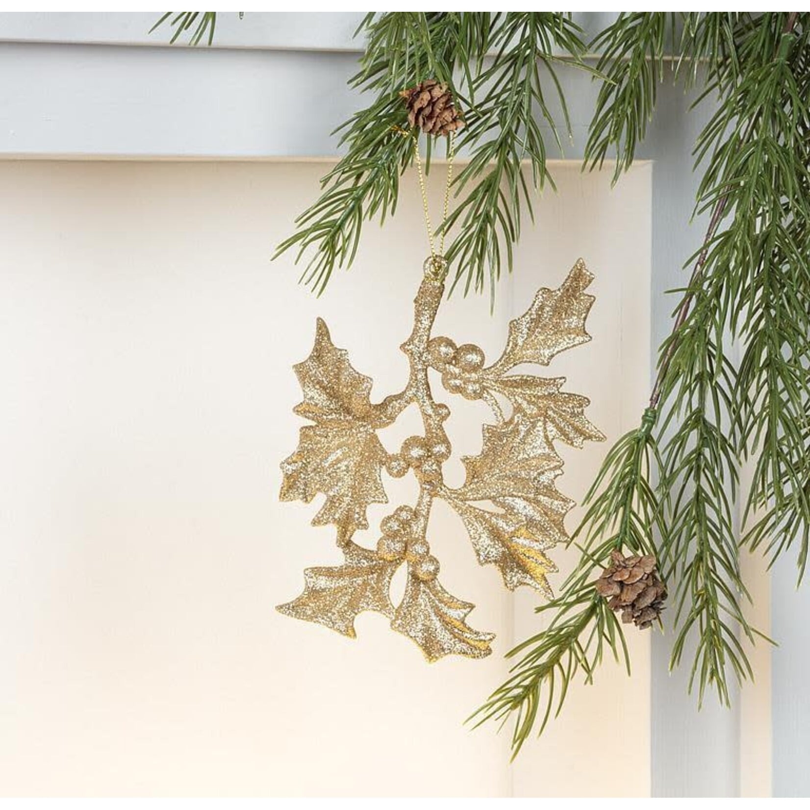 Glitter Holly Leaves Ornament