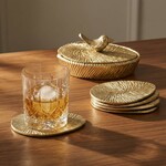Bird Nest 4 Piece Aluminum Coaster Set with Lidded Holder