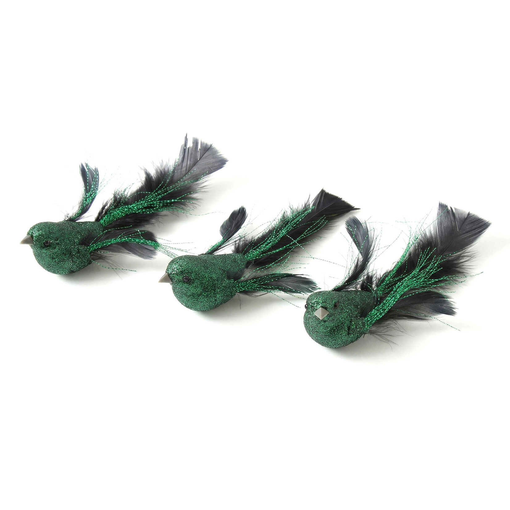 BIRD 6.5″ DARK GREEN FEATHER W/GLITTER 3 STYLES