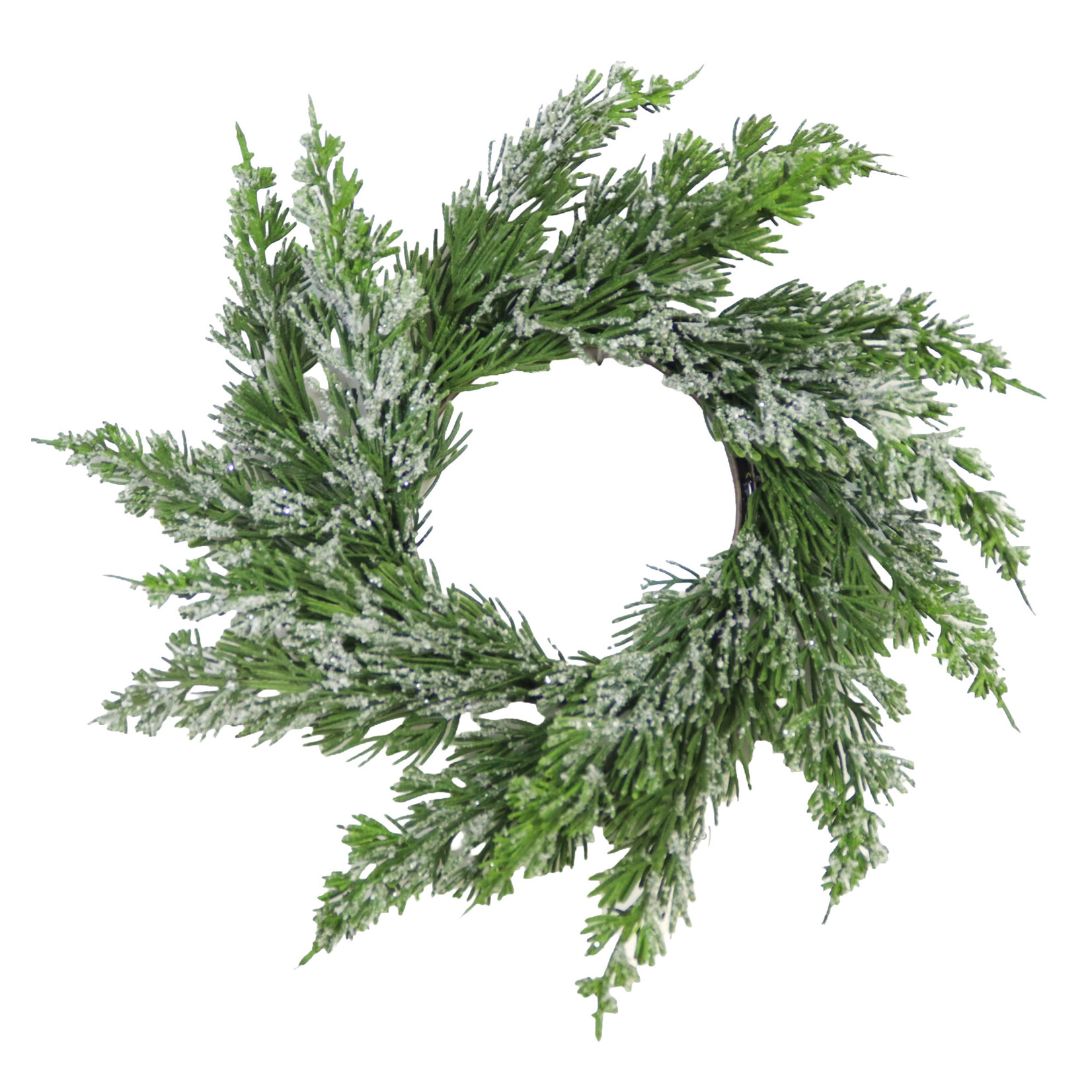 CANDLE RING/MINI WREATH CEDAR 12″ W/SNOW FROSTING REAL TOUCH