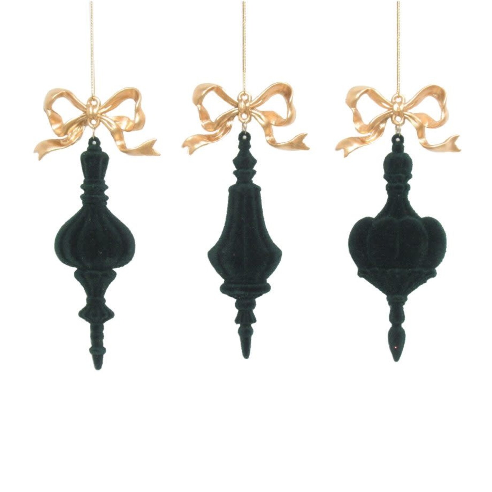 ORN FINIAL W/BOW 6.1″/6.3″ MATTE GOLD W/HUNTER GREEN FLOCKING