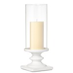White Ceramic Pedestal 14 Inch Tall Glass Hurricane Candle Holder
