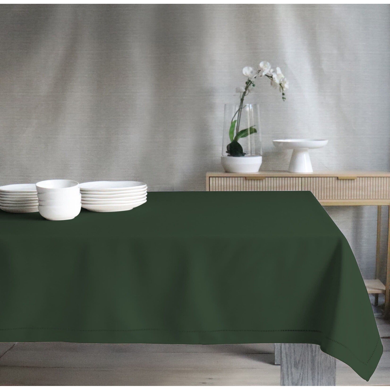 Hemstitch Table Cloth 60x90 Forest Green